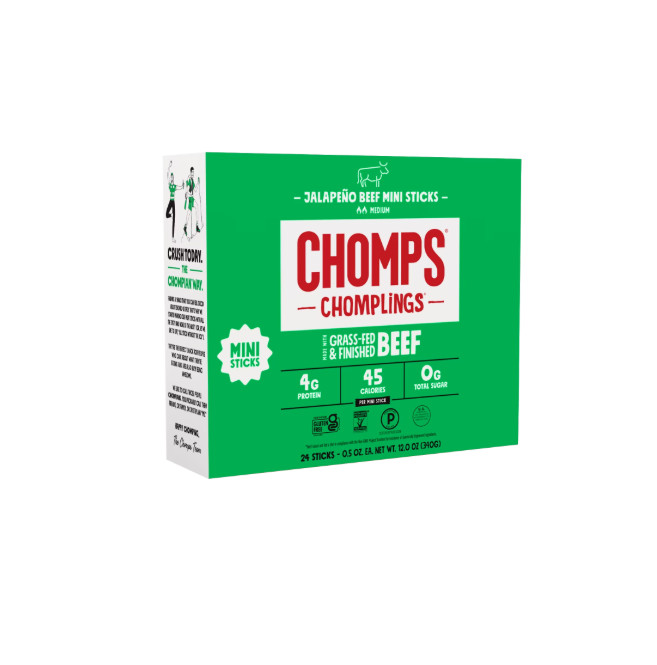 Chomplings Grass-Fed and Finished Jalapeno Beef Jerky Snack Sticks, 4g of Protei