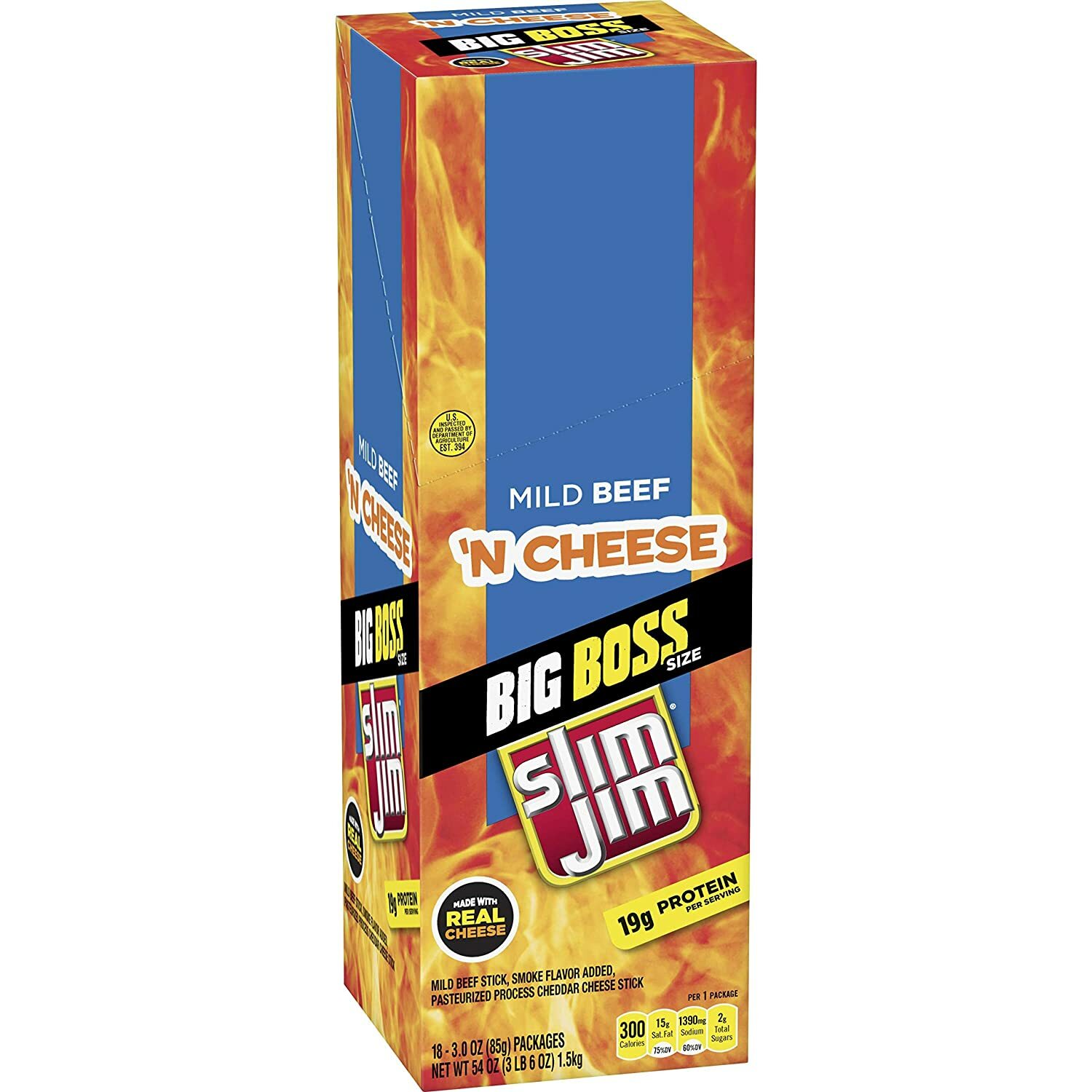 Slim Jim Big Boss Beef & Cheese, 3 Ounce (Pack Of 18)