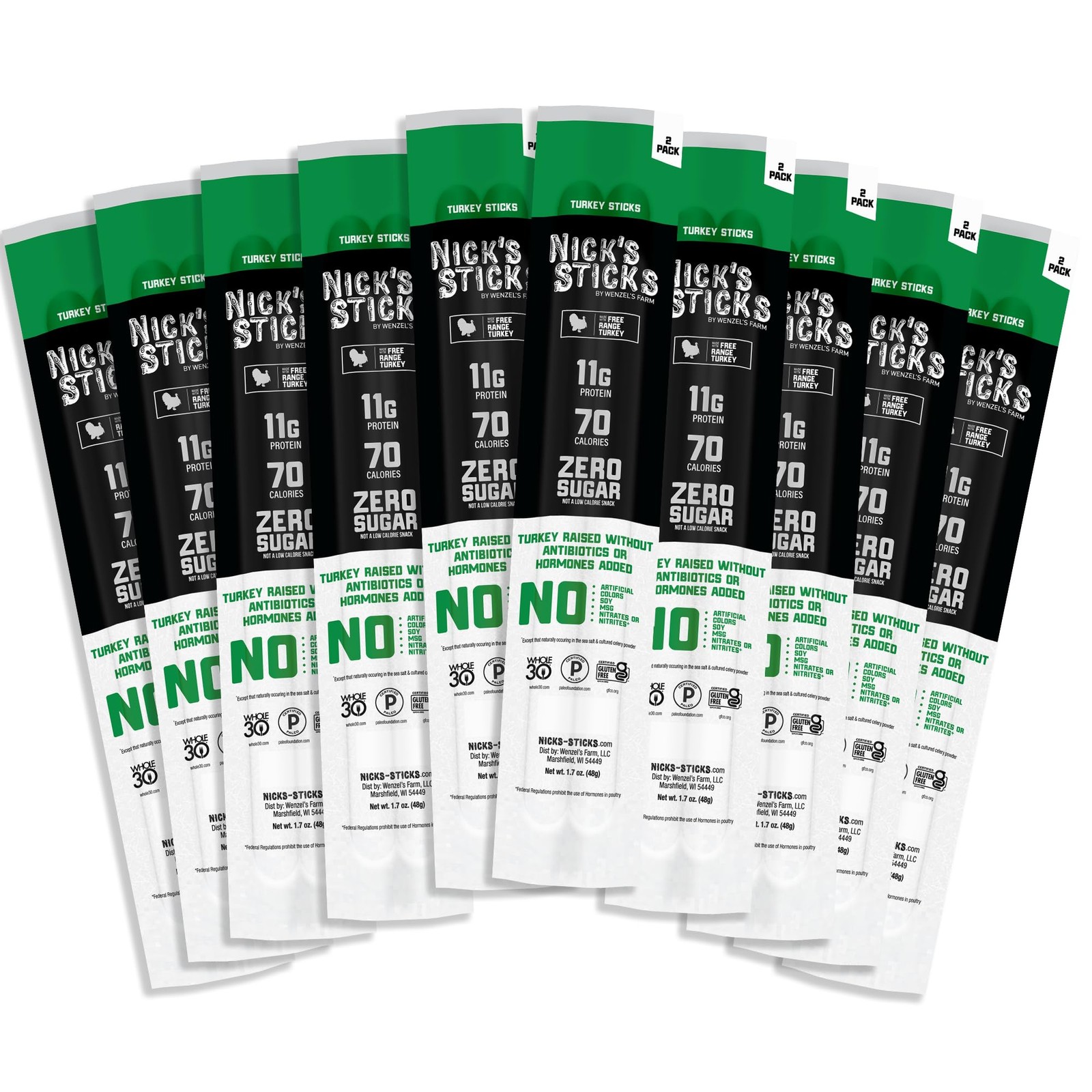Free Range Turkey Snack Sticks Gluten Free Keto Paleo 10 Pack 1.7 oz Each New