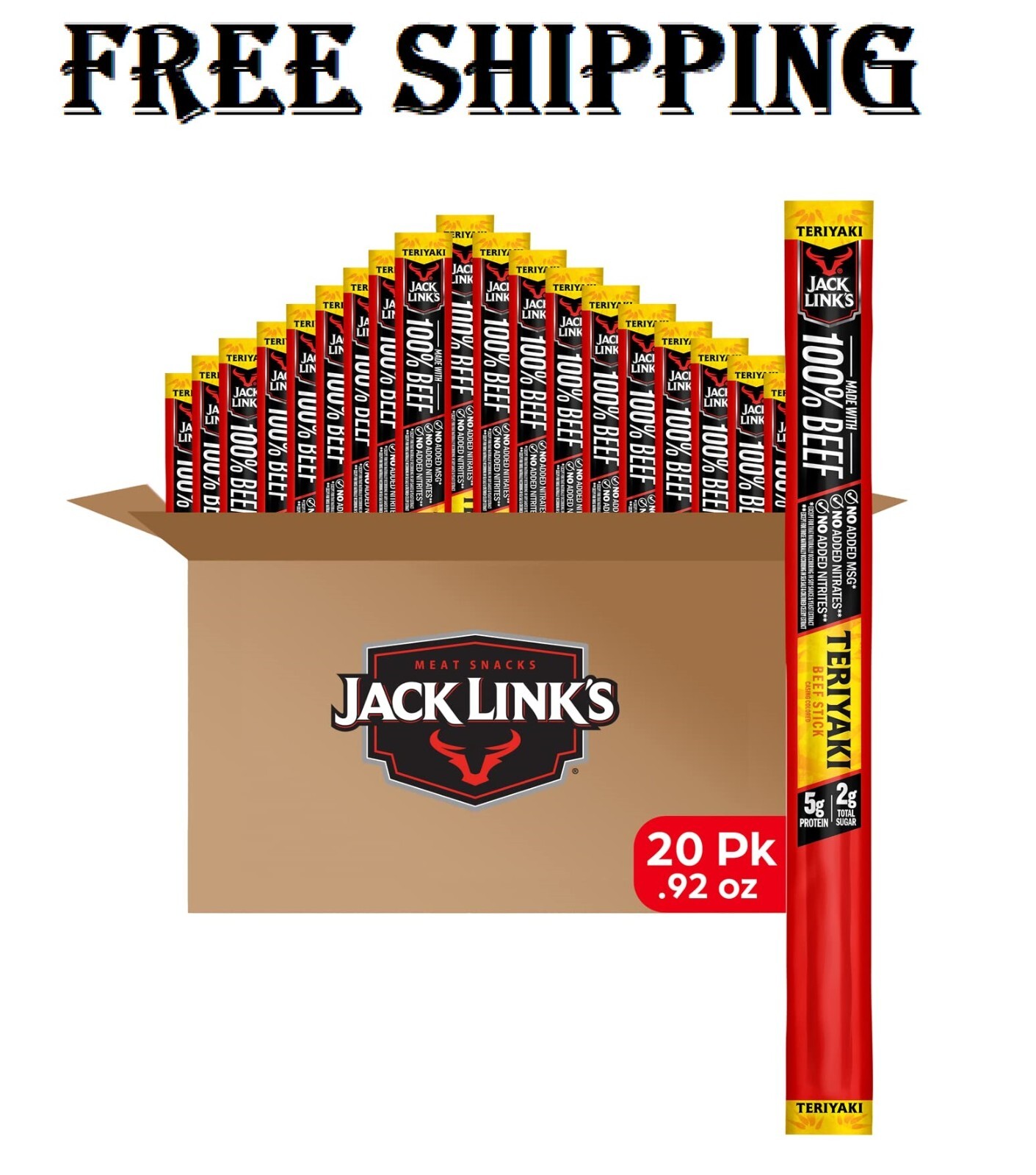 Jack Link’s Beef Sticks, Teriyaki – Protein Snack, Meat Stick 0.92 Oz. 20 Count