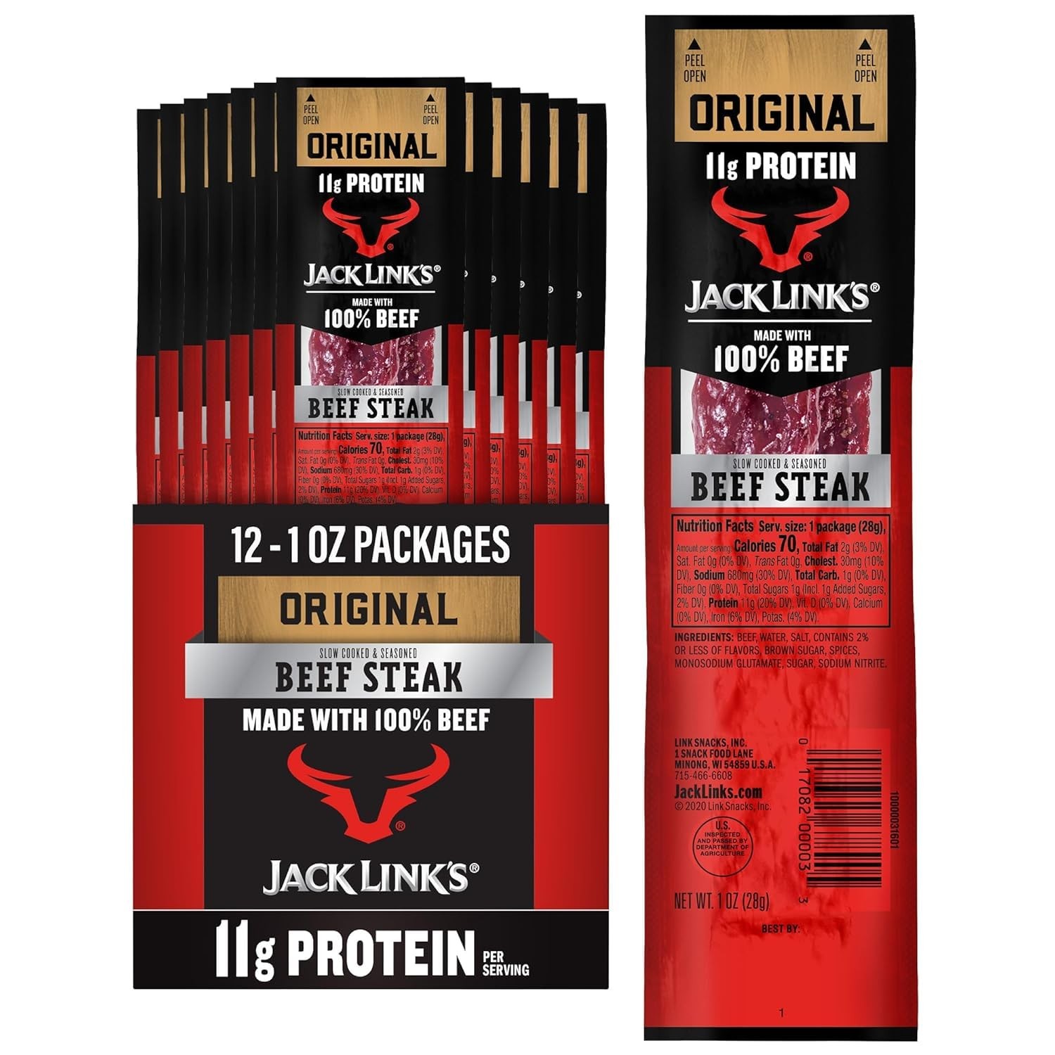 Jack Links Cuts Beef Steak, Original, Strips -Great Protein Snack with 11g of Pr