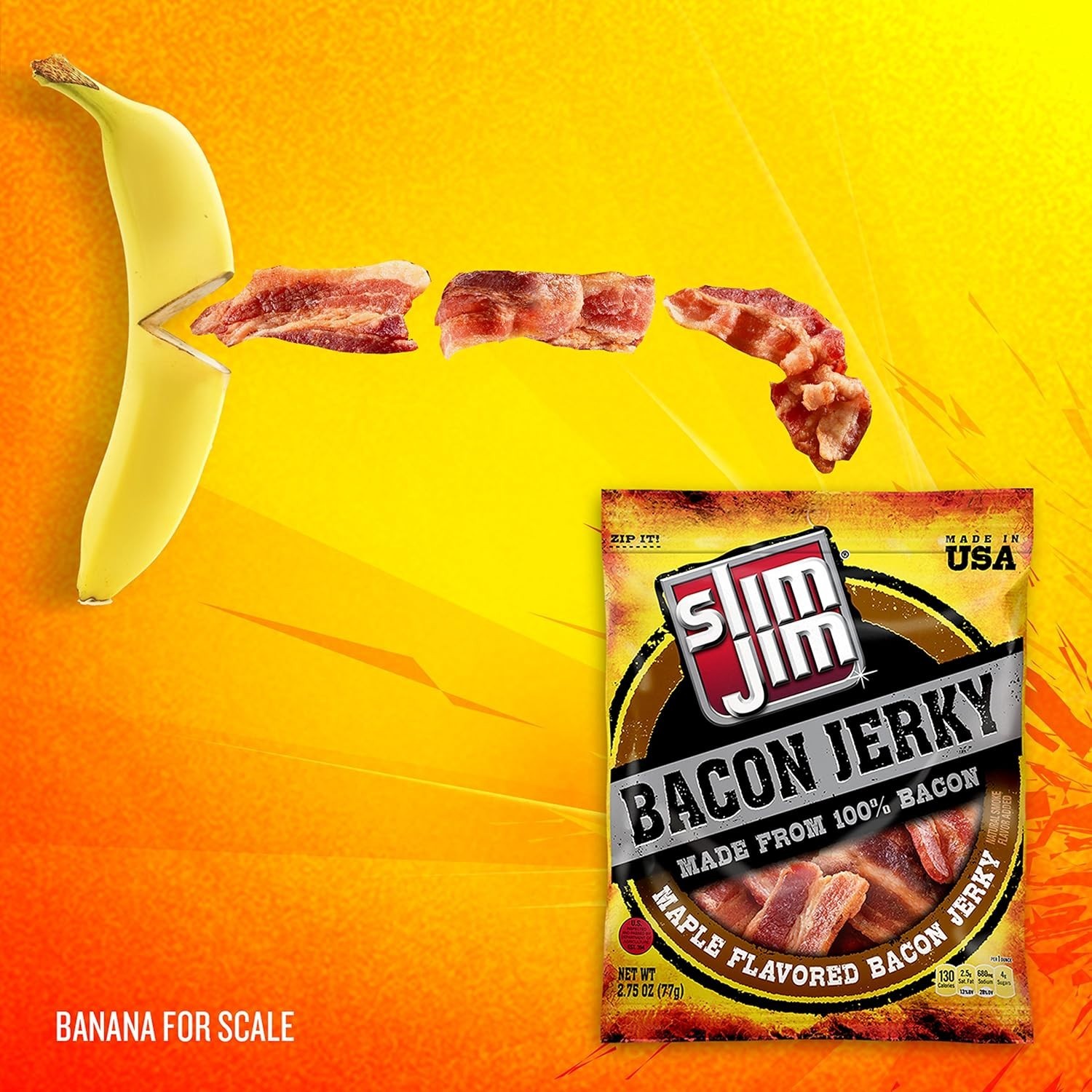 Bacon Jerky, Maple Flavor Meat Snacks, Easy, On-the-Go School, Work and Trave…
