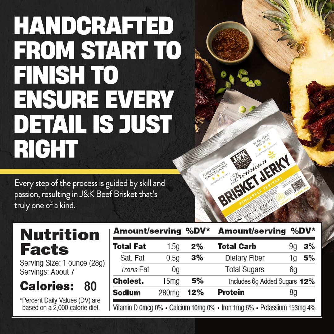JK Jerky Beef Brisket Jerky – Pineapple Teriyaki – Hand Crafted Small Batch A…