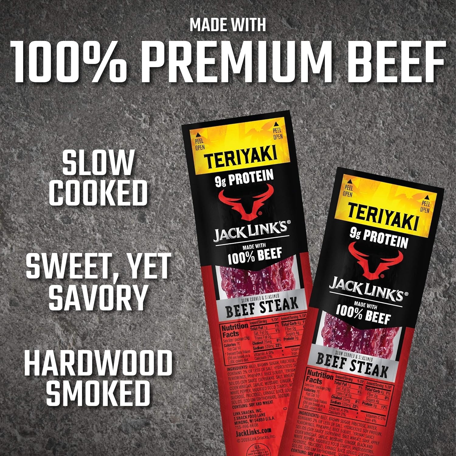 Savory Teriyaki Beef Steaks – 12 Individually Wrapped Protein Snacks, 1 oz Each