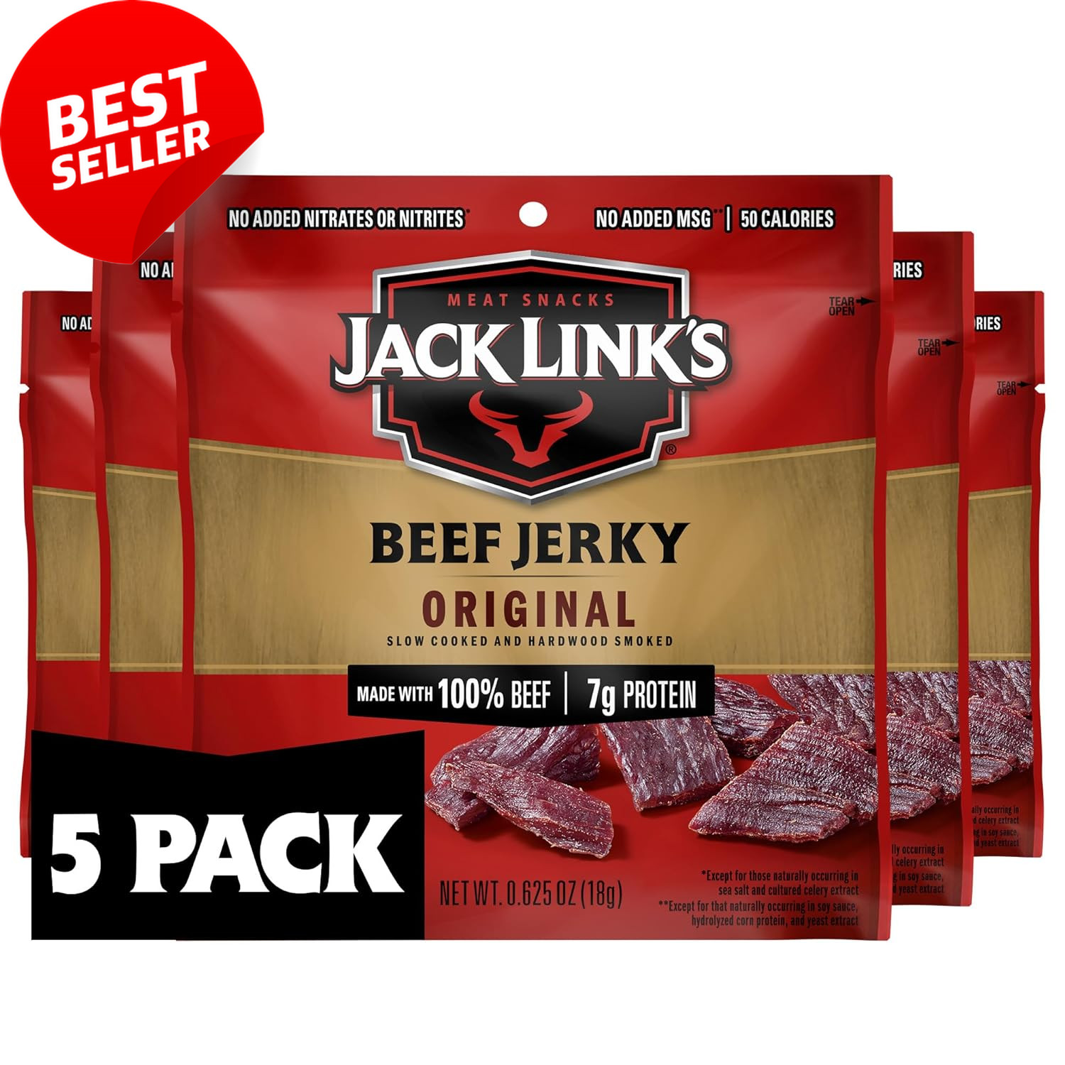 Beef Jerky Original 5 Pack 0.625oz Protein Snacks Ready to Eat 100% Beef