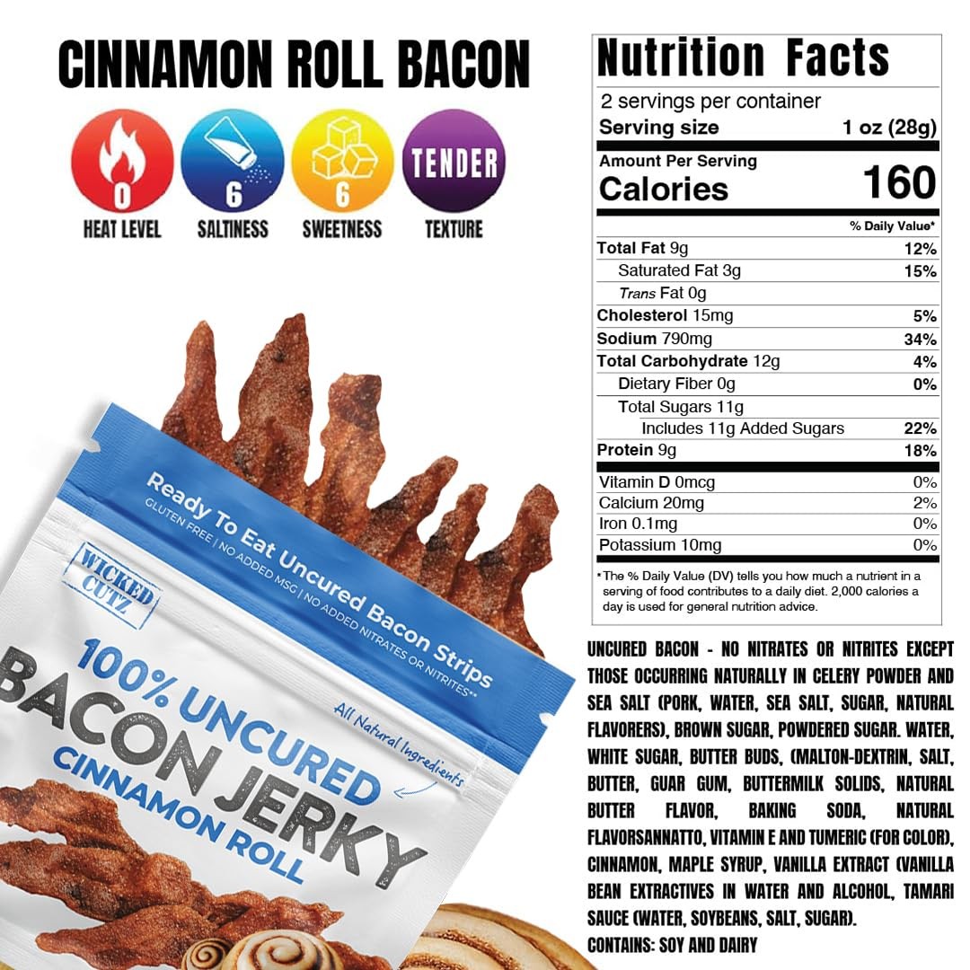 Cinnamon Roll Bacon Jerky | Candied Jerky with 18g Protein Per Bag | Exceptio…