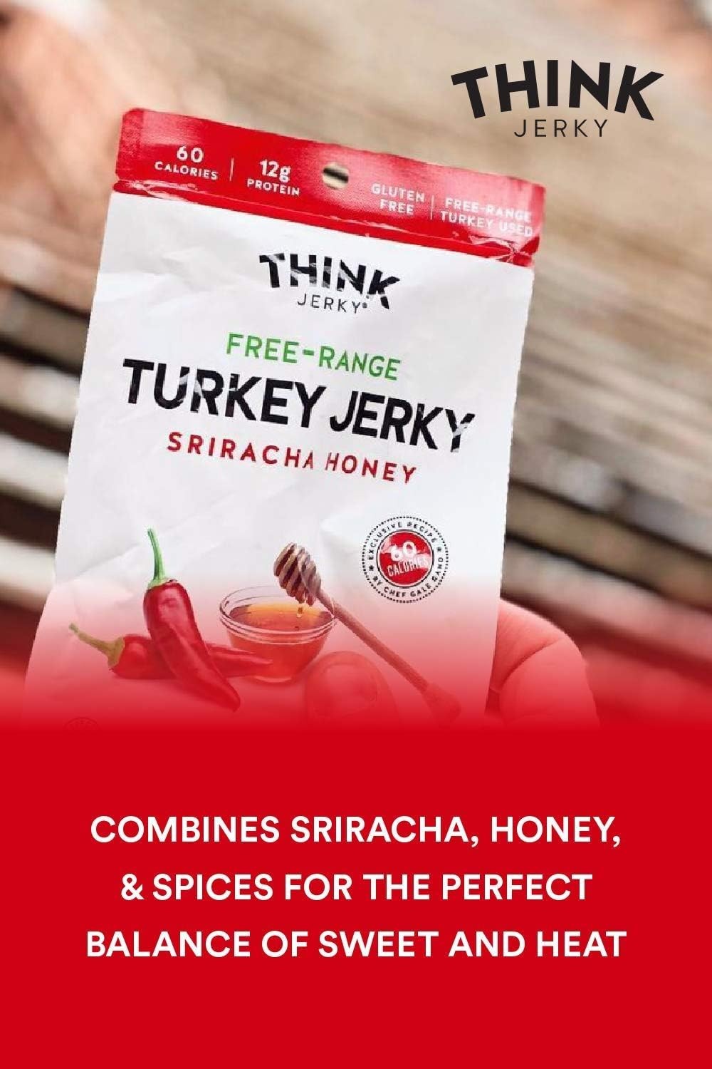 Think Jerky Sriracha Honey Turkey Jerky, Chef Crafted Free Range Turkey, Glut…