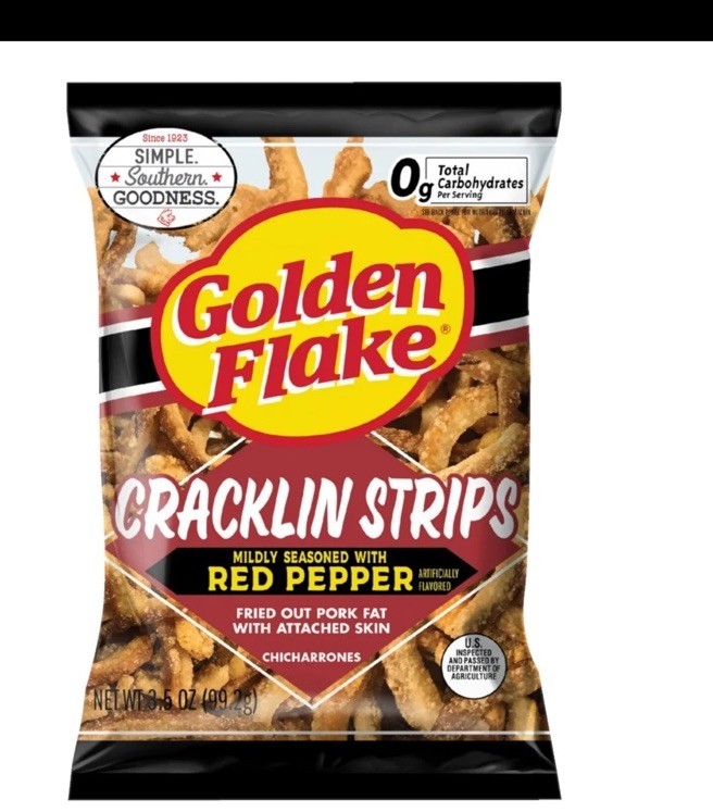 Golden Flake Fried Pork Cracklin Strips Mildly Seasoned w/ Red Pepper-3pk-3.5oz.