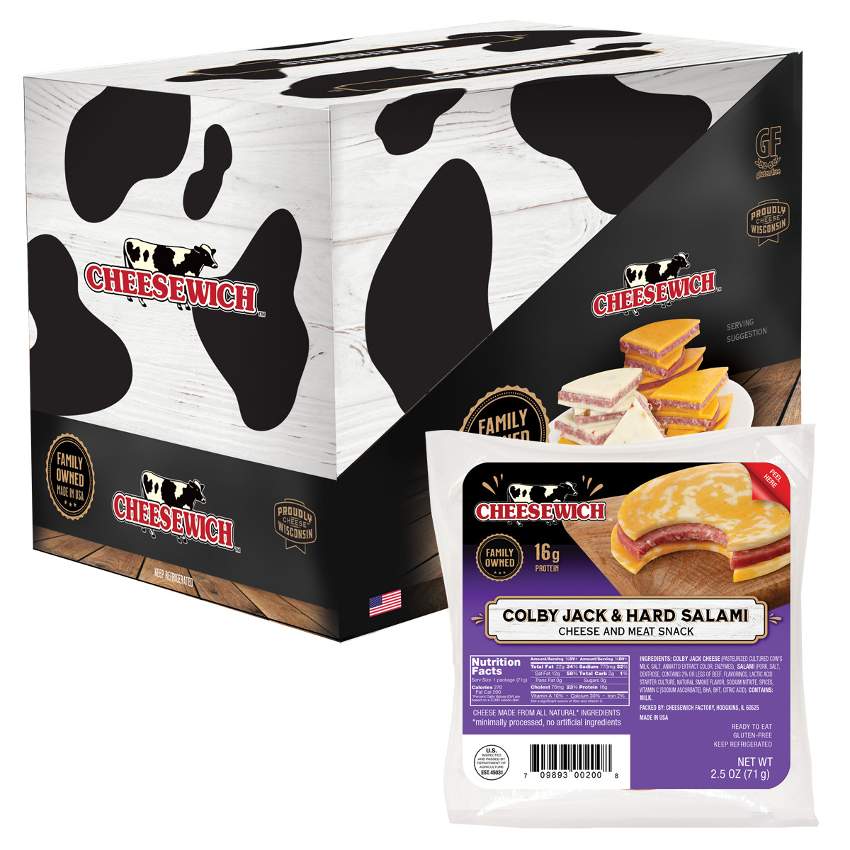 Cheesewich Protein Snacks – Colby Jack & Hard Salami Slices, Pack of 16, 2.5 …