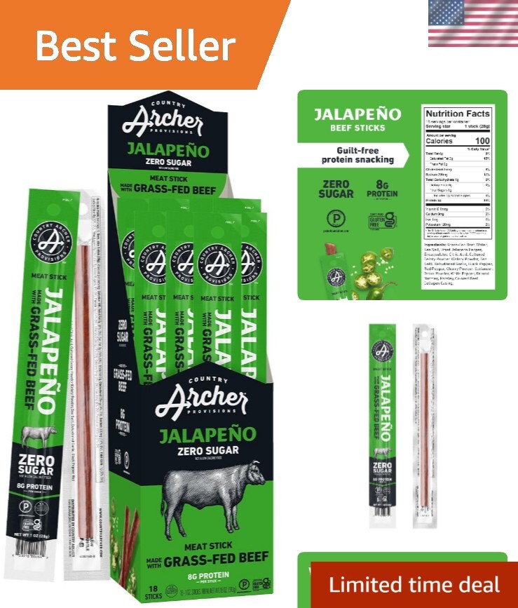 Healthy Gluten-Free Jalapeno Beef Sticks – Bulk Pack of 18, Paleo & Keto Snack