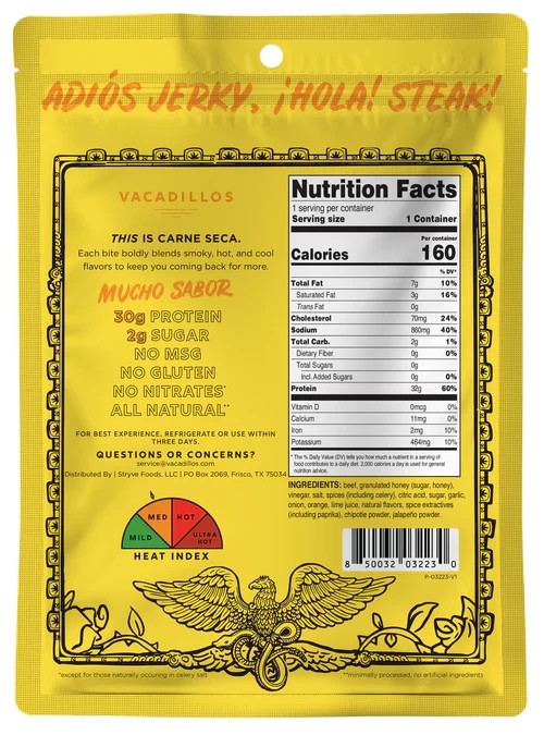 8 pack Vacadillos Chipotle Honey – 2 oz Package, Sweet & Smoky Gourmet