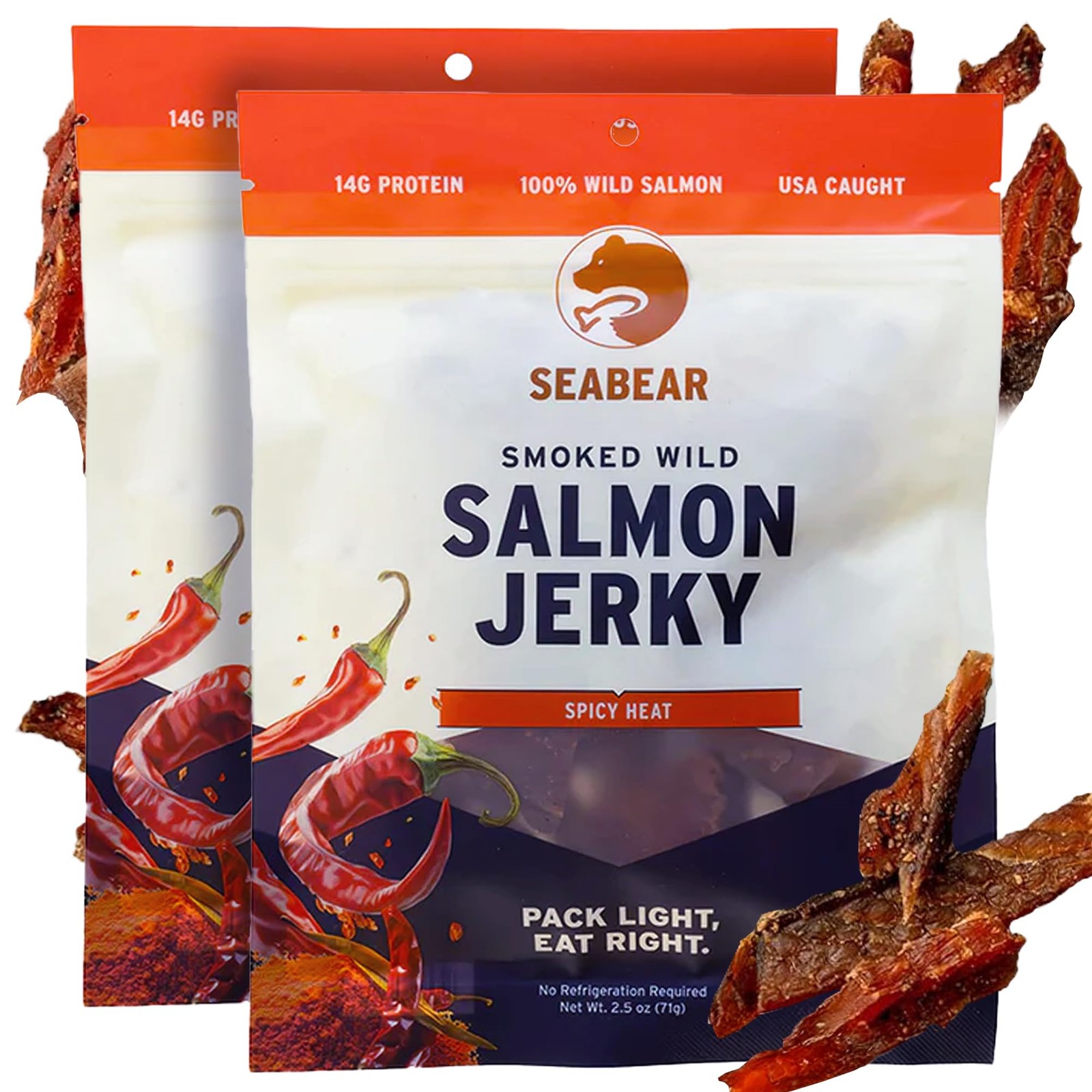 SeaBear – Smoked Wild Alaskan King Salmon Jerky – 2.5 oz 2 Pack, Spicy Heat