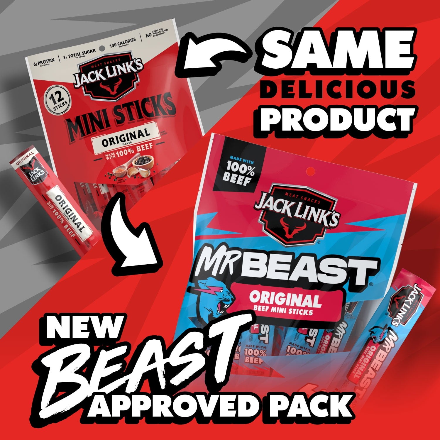Jack Link’s x MrBeast Original Mini Beef Sticks – 12ct, 6oz