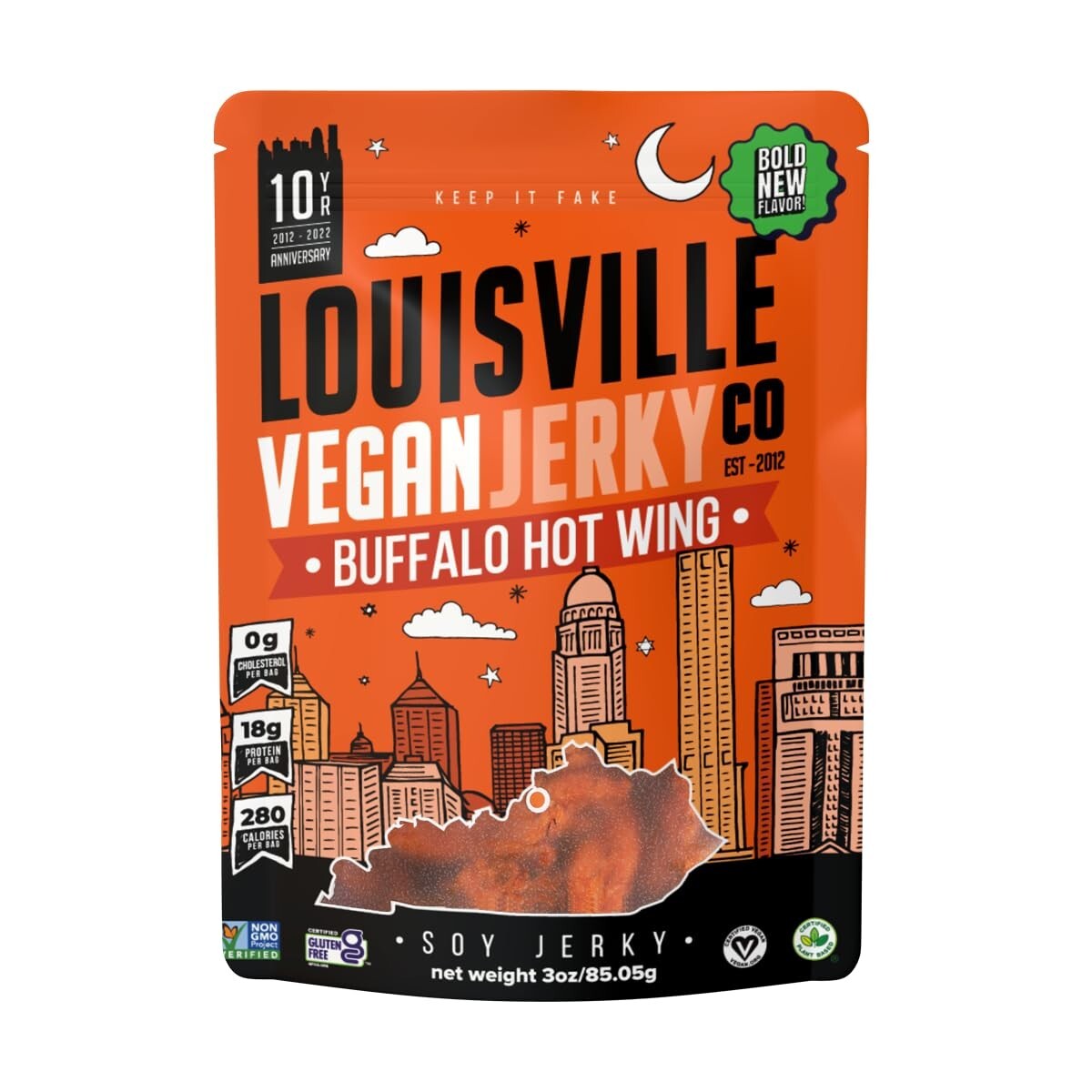 Louisville Vegan Jerky – Buffalo Hot Wing – meatless, vegetarian – gift