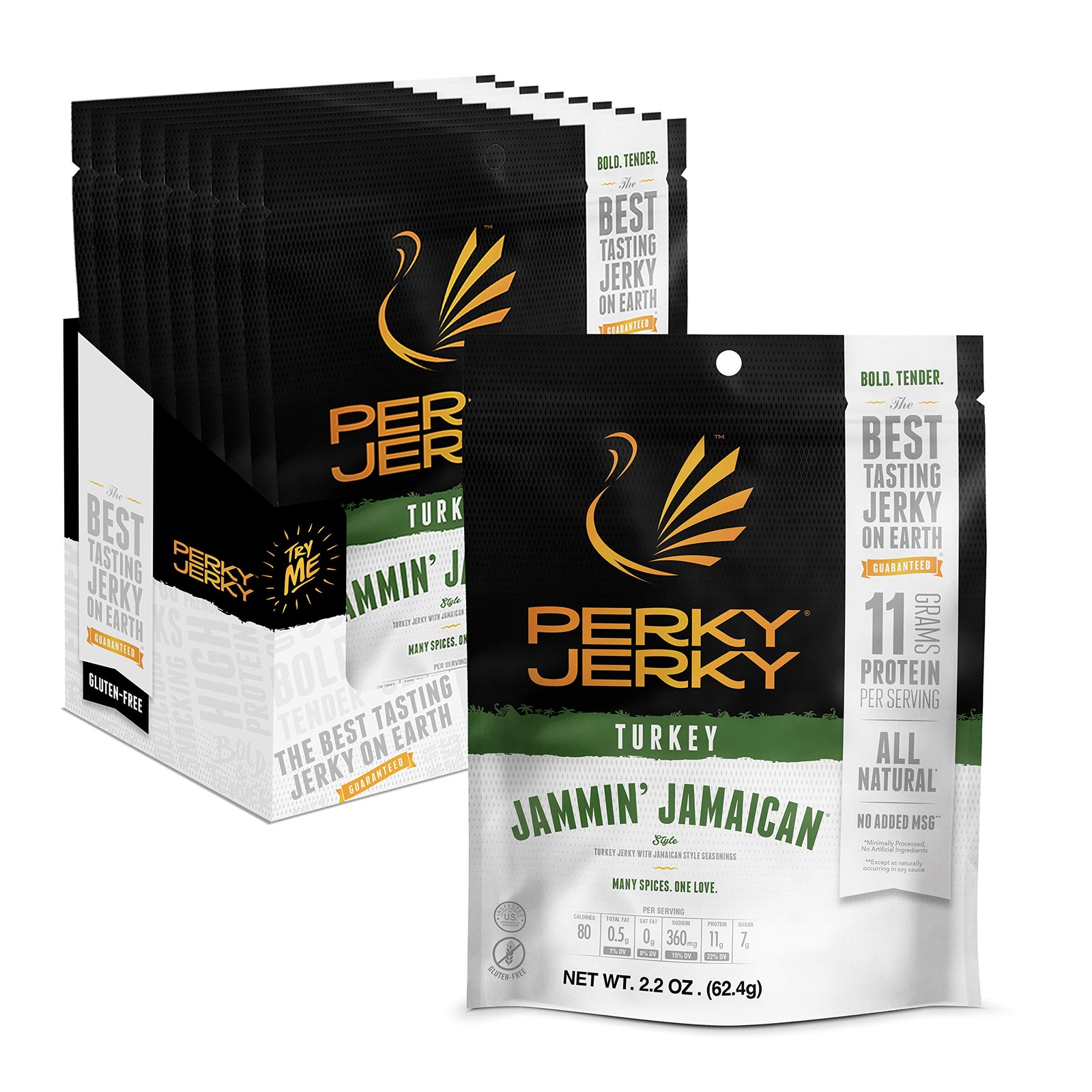 Perky Jerky Jammin’ Jamaican Turkey Jerky, 2.2oz Pack of 12 Low Sodium 10g …