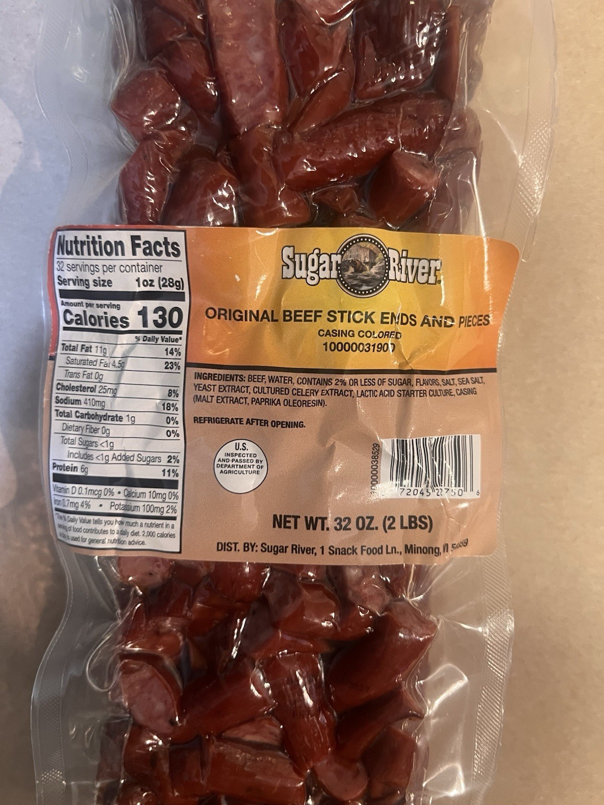 2 x 2lb SUGAR RIVER Original Beef Stick Ends & Pieces Gluten Free NEW PRODUCT