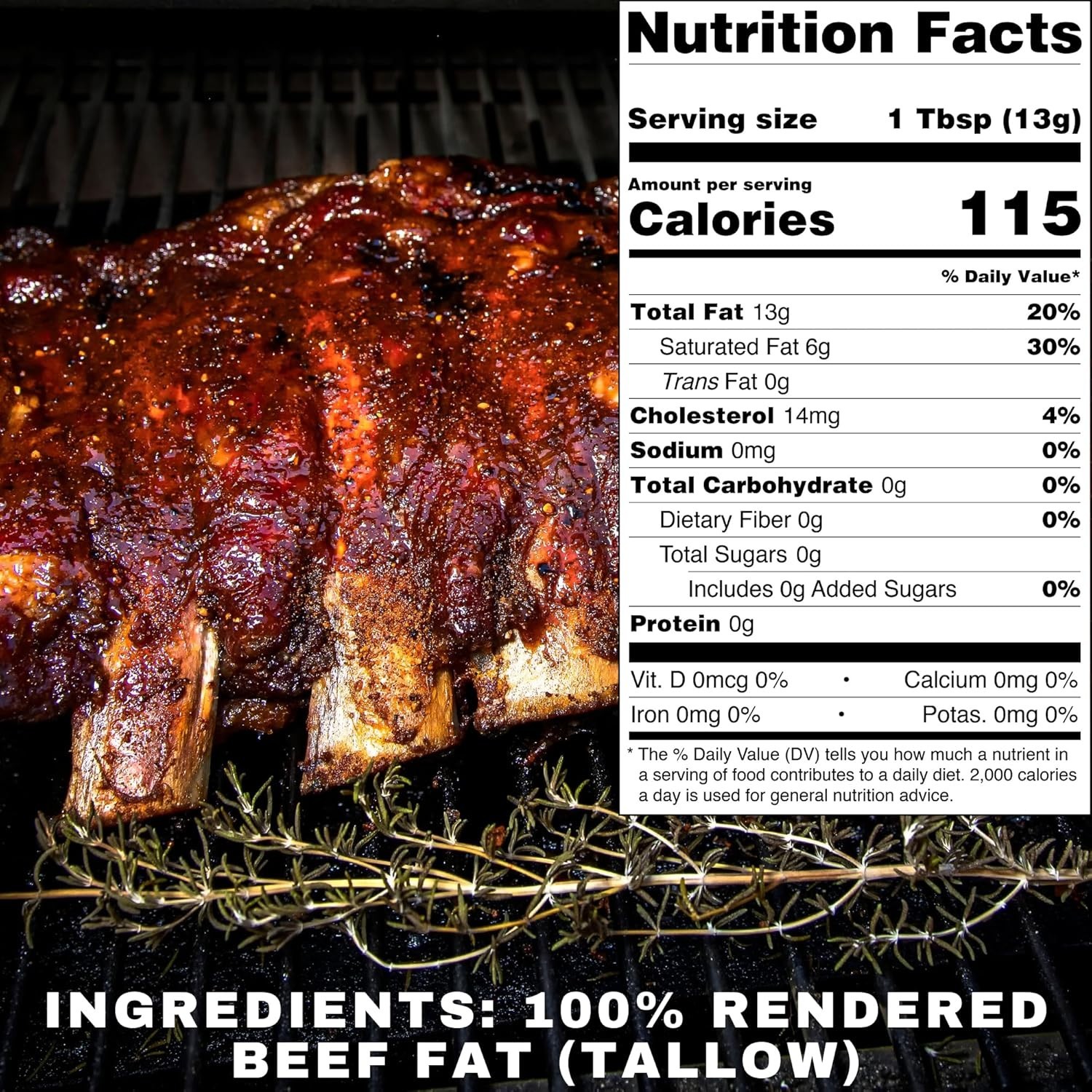Beef Tallow 30 oz – 100% Rendered Beef Fat for Cooking