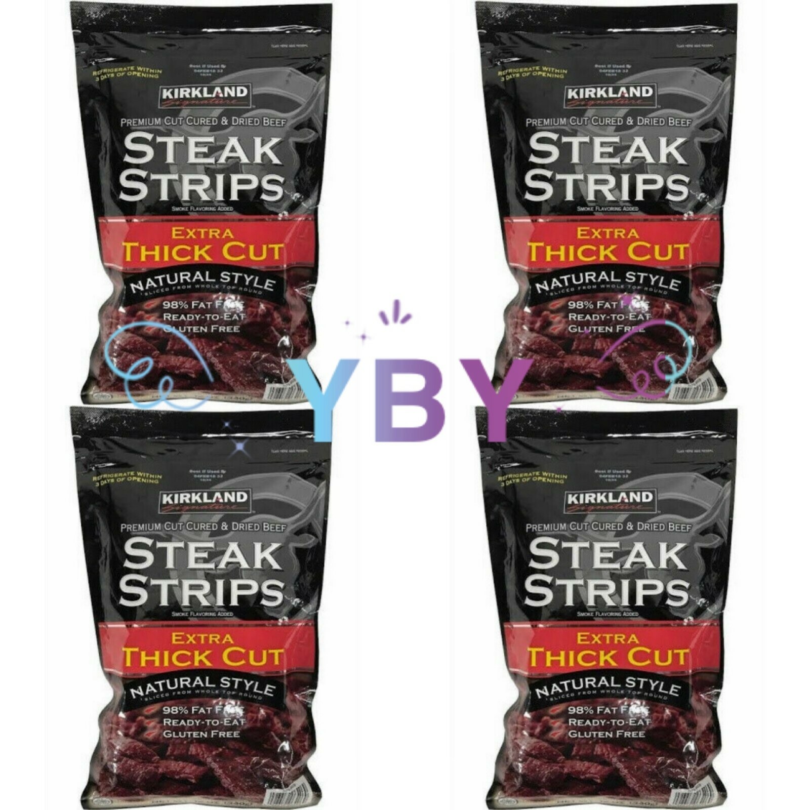4 x Kirkland Premium Cut Steak Strips Dried Beef Jerky Extra Thick Cut 12oz Each