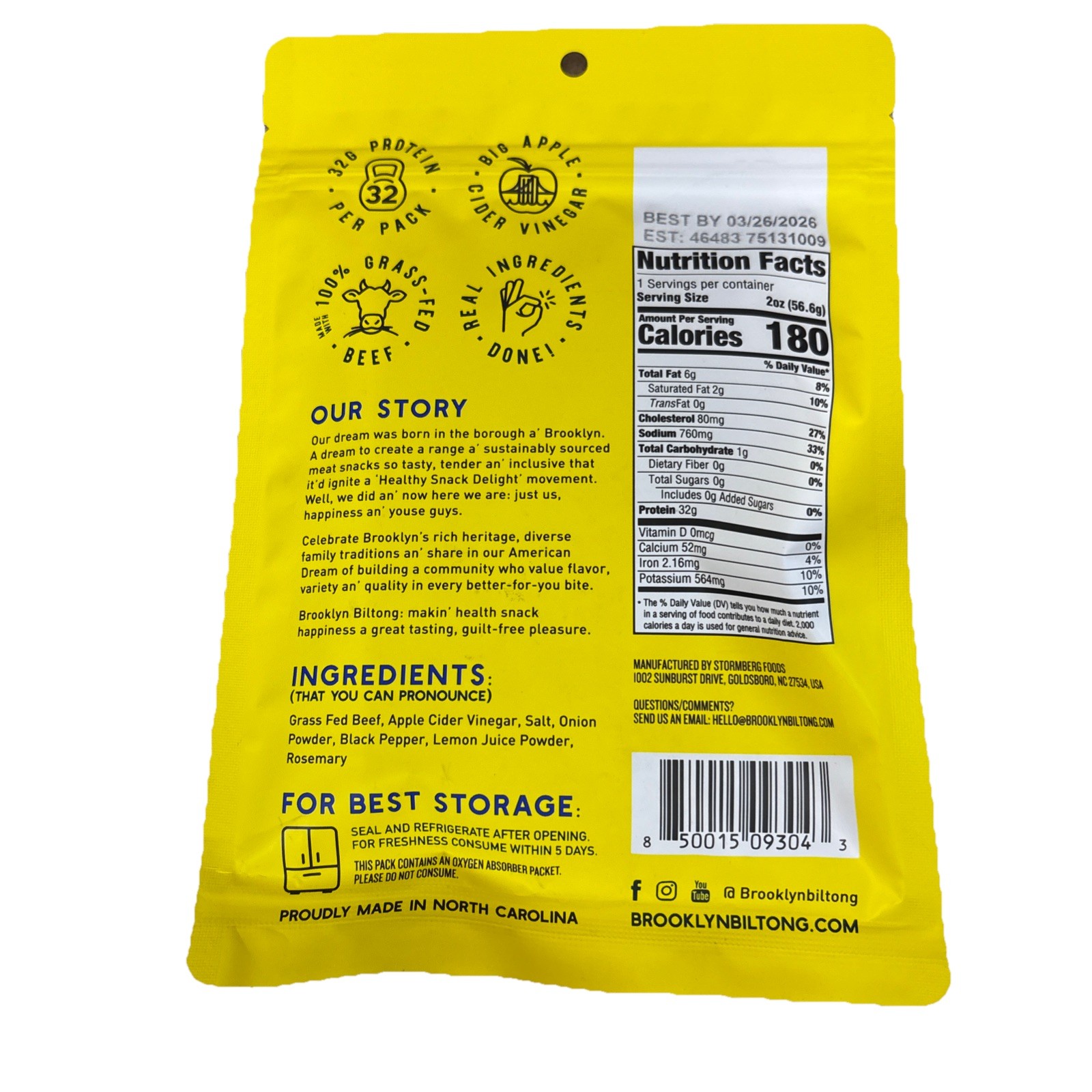 Brooklyn Biltong Jerky Lemon Pepper 2oz BB 03/2026