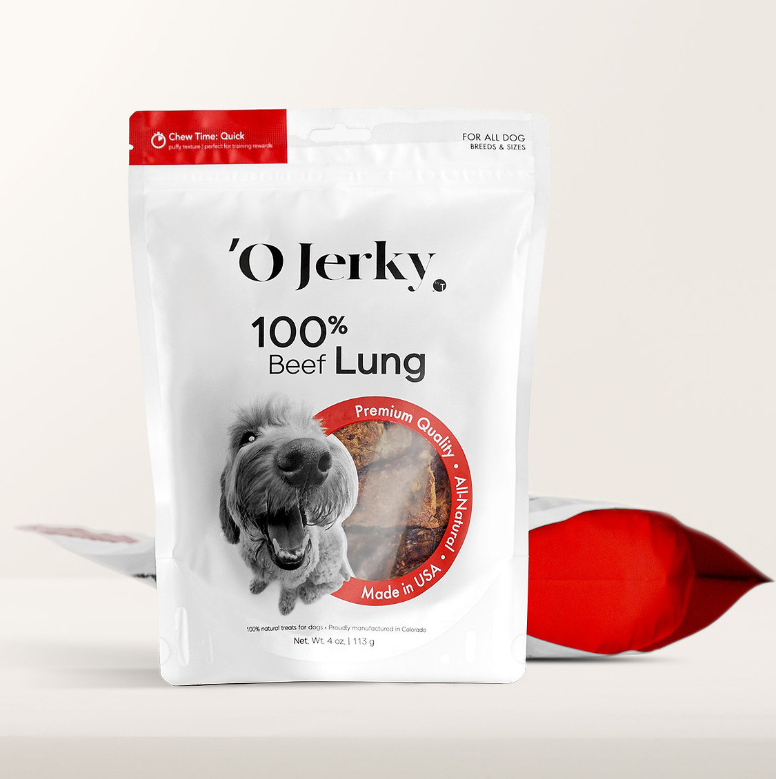 ‘O Jerky 100% Beef Lung for Dogs, Single Ingredient, Sourced & Made in USA 4oz