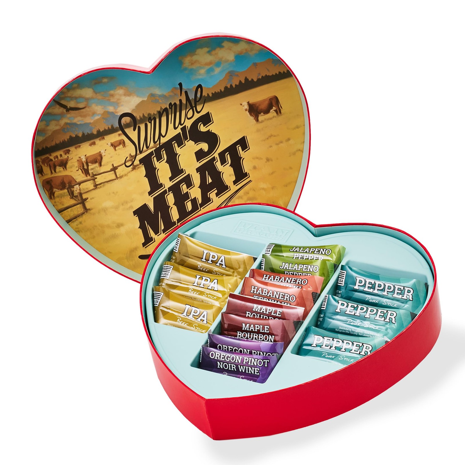 Valentine’s Day Gift for Men – Meat Heart with 14 Beef Pork Sticks – Heart-S…