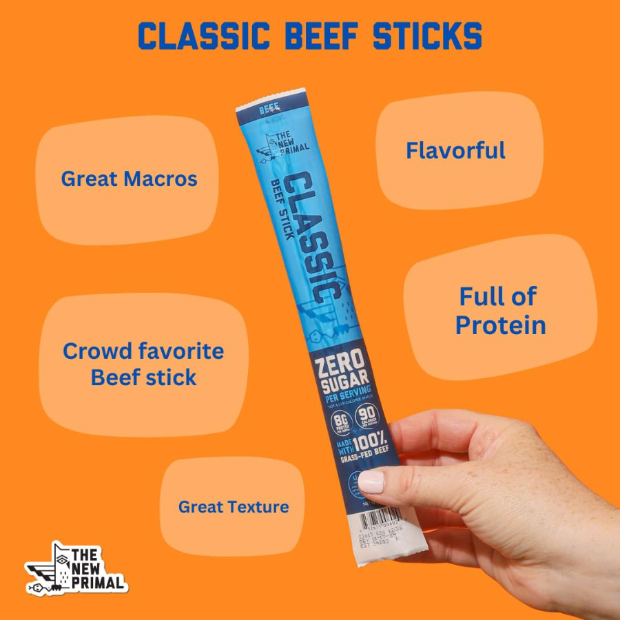 New Primal Classic Beef Meat Sticks – Keto, Low Carb Healthy Snacks, 20 Sticks