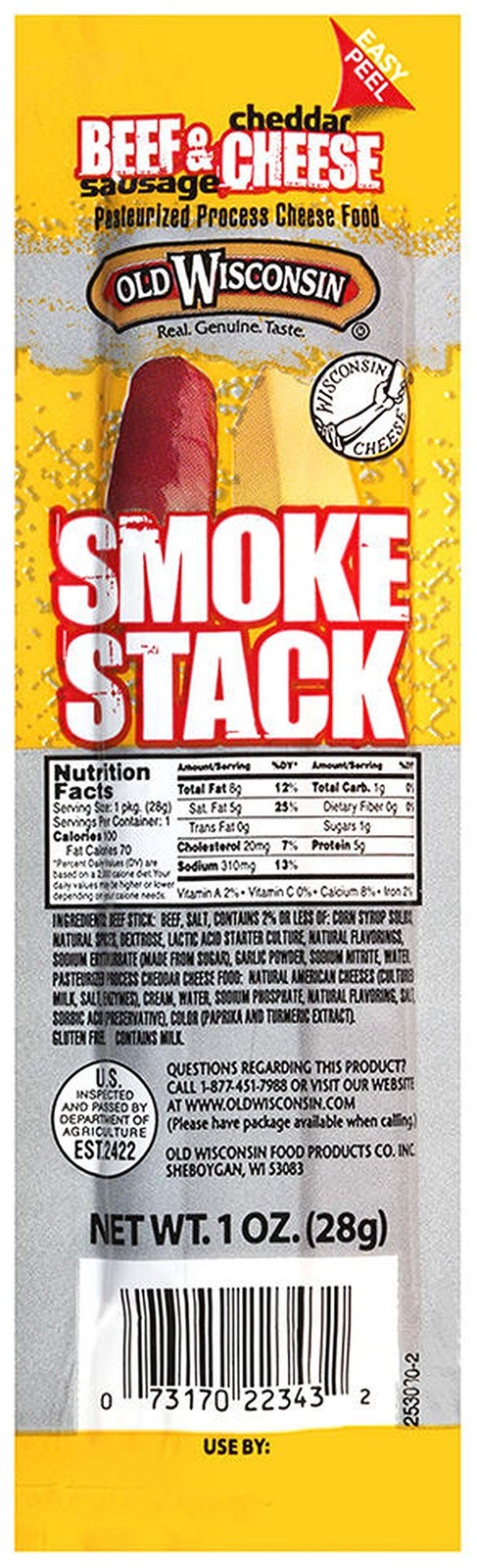Old Wisconsin Cheese, Beef Stick and Cheddar, 1Ounce Pack of 18