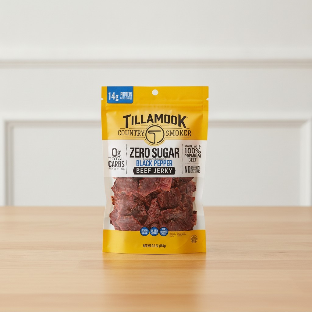 Tillamook Country Smoker Keto Friendly Zero Sugar Beef Jerky, Black Pepper, 6.5