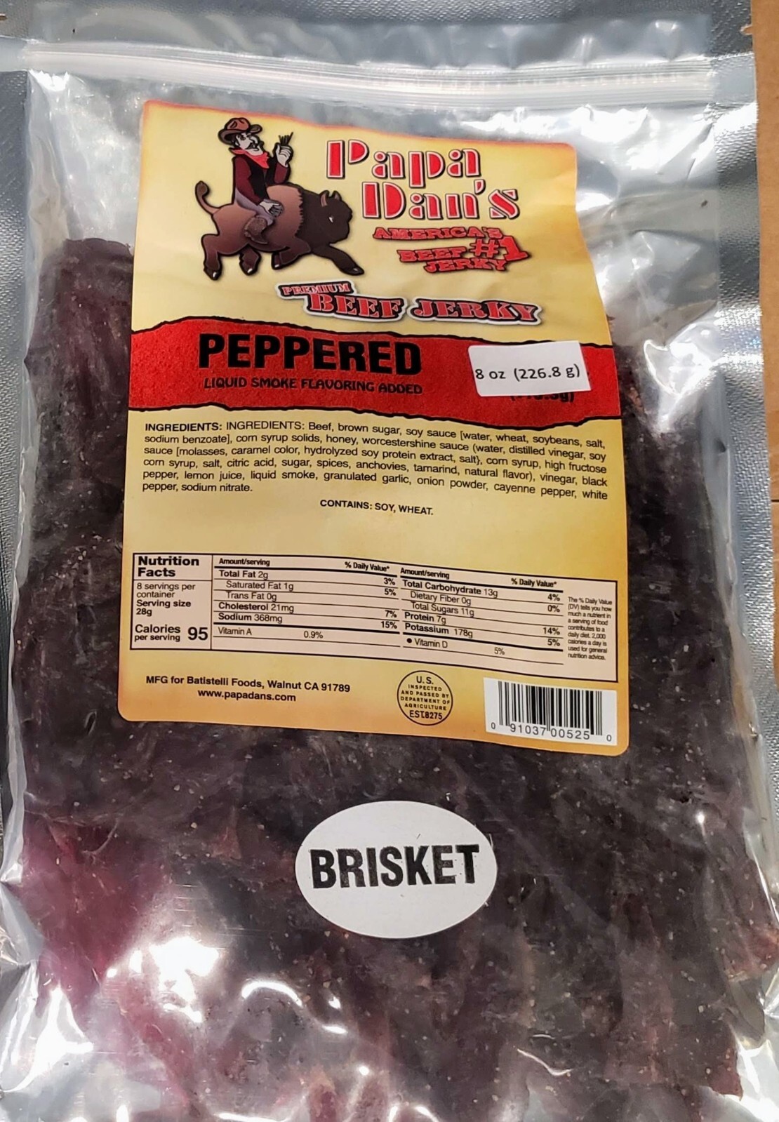 Brisket jerky, Papa Dan’s Peppered jerky (8 oz.)