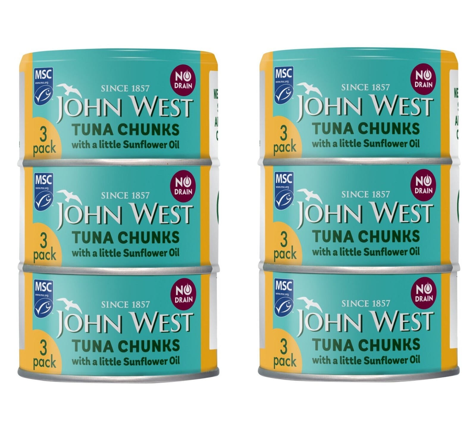 John West Tuna Chunks in Sunflower Oil No Drain MSC 3 x 100g PACK OF 2