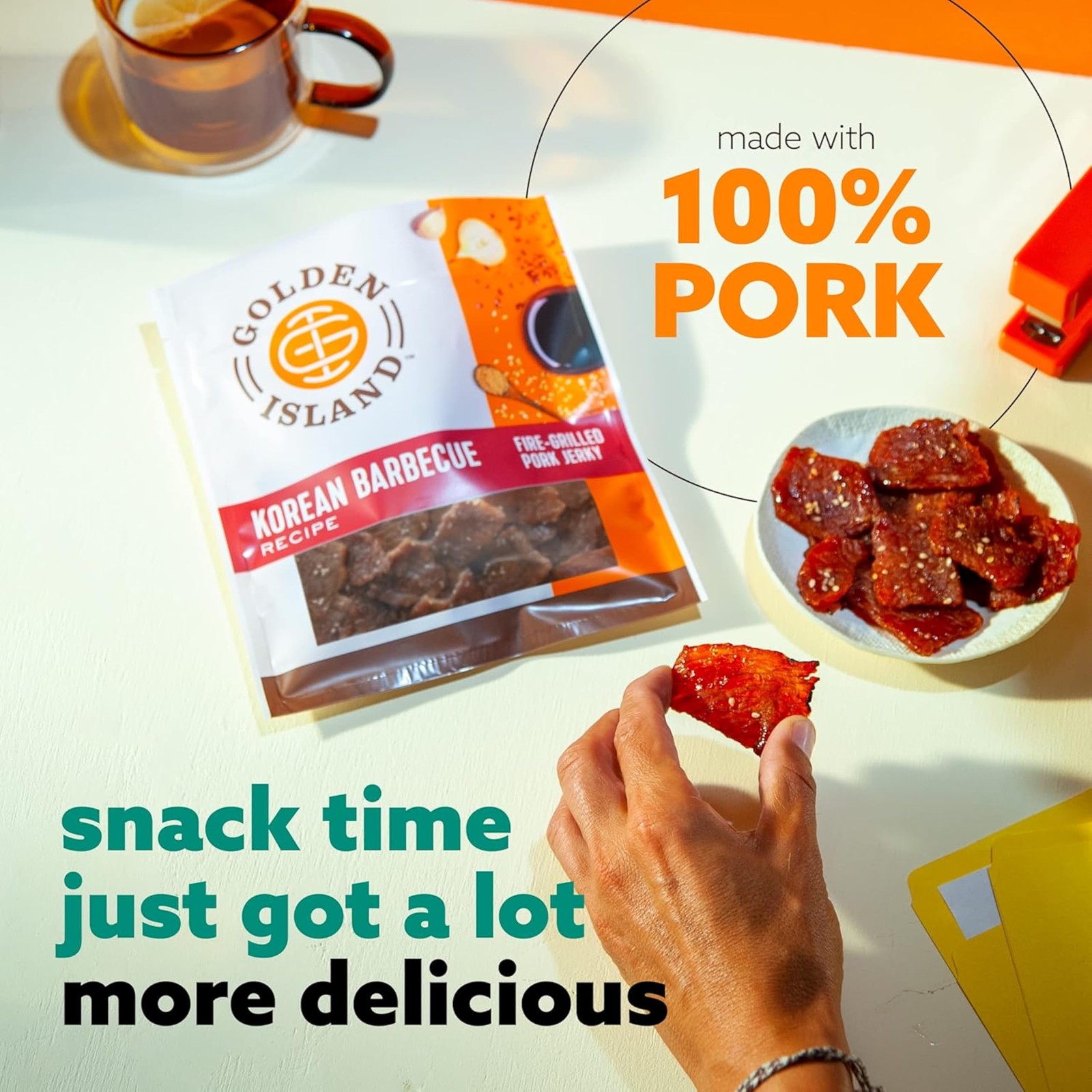 Golden Island Pork Jerky 9Oz Pack Of 2 Korean Bbq Protein Snack Gluten Free