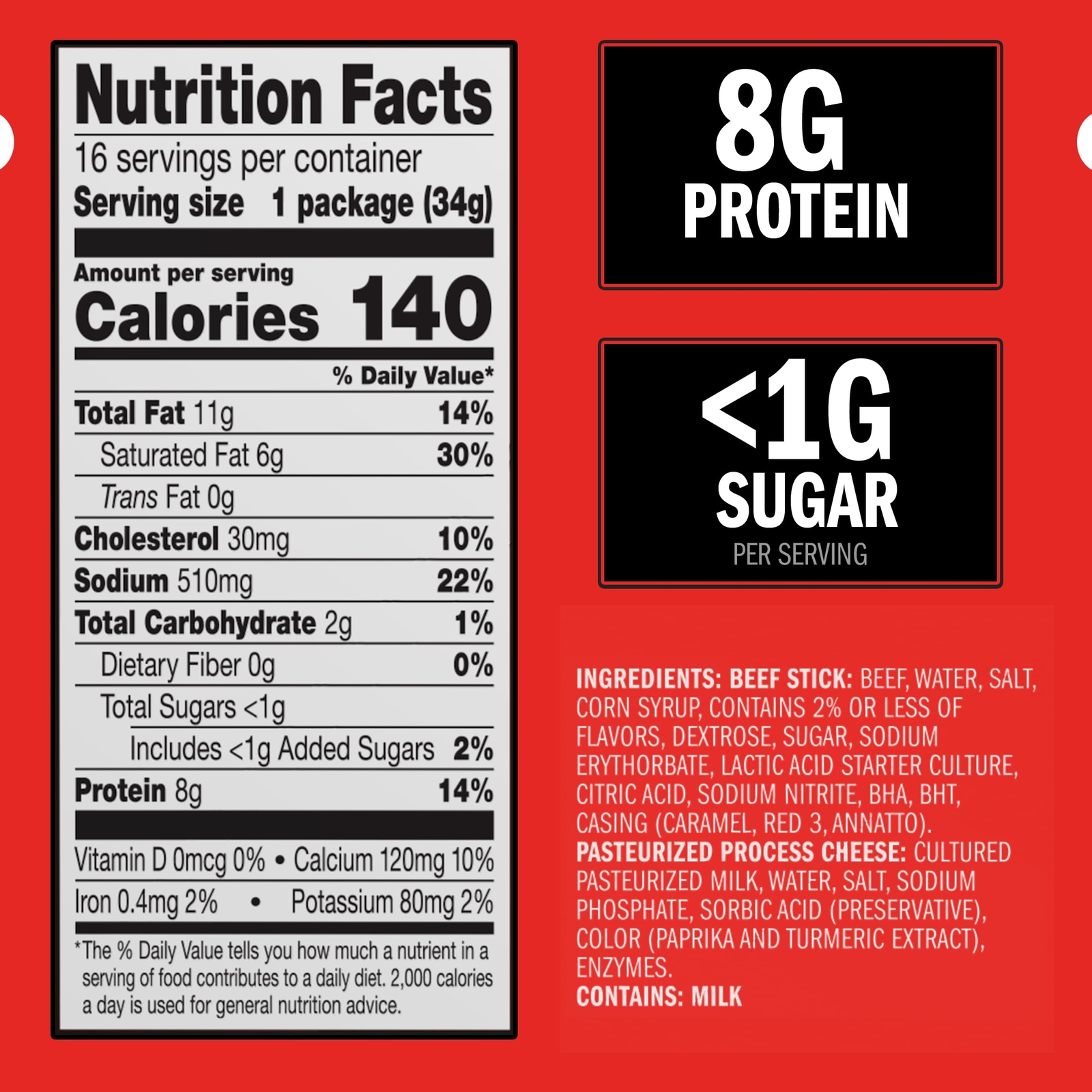 Original Beef Jerky and Wisconsin Cheese Combo Pack 16 Count Protein Snack