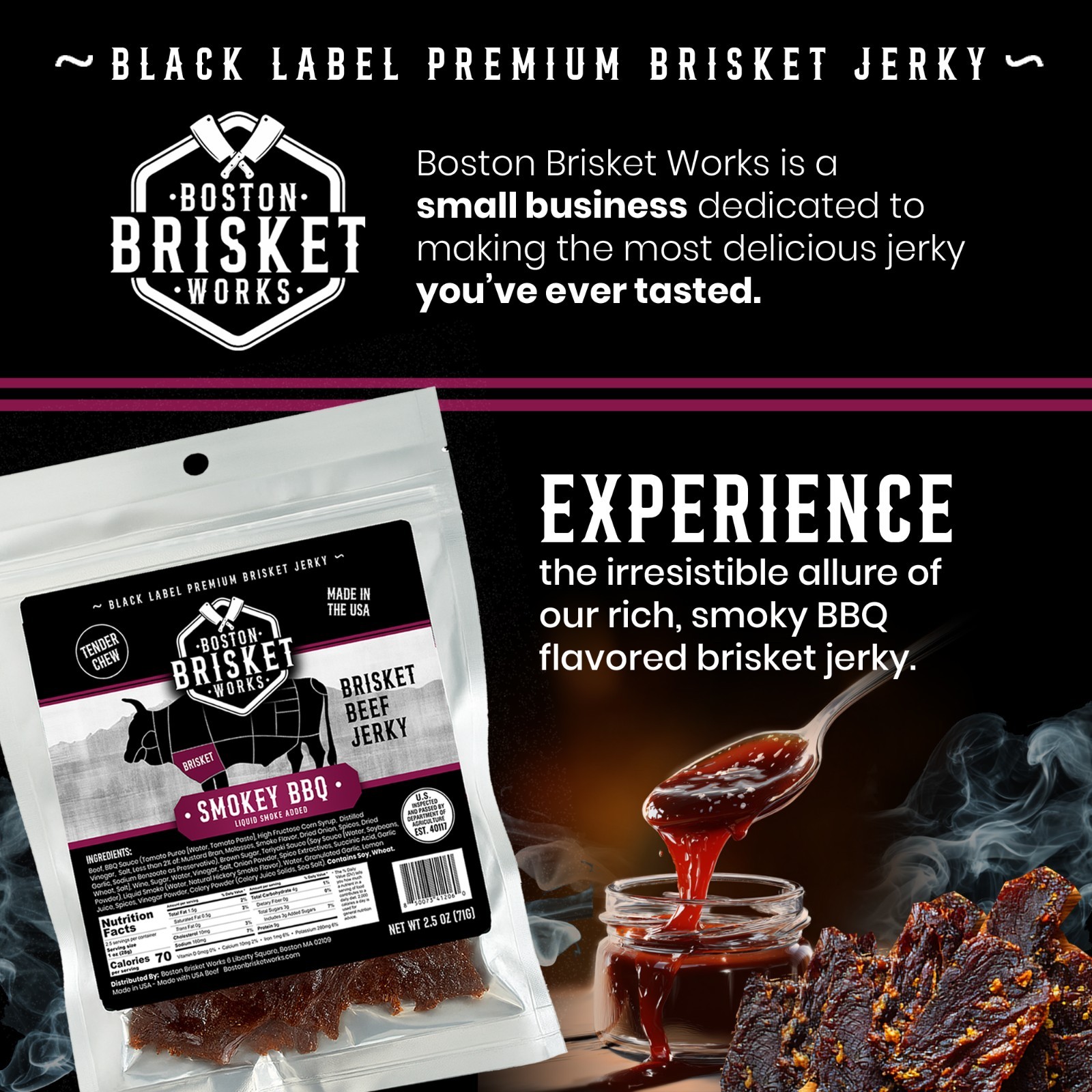 BEEF BRISKET JERKY – BBQ Flavor – USA Beef – Fast Shipping