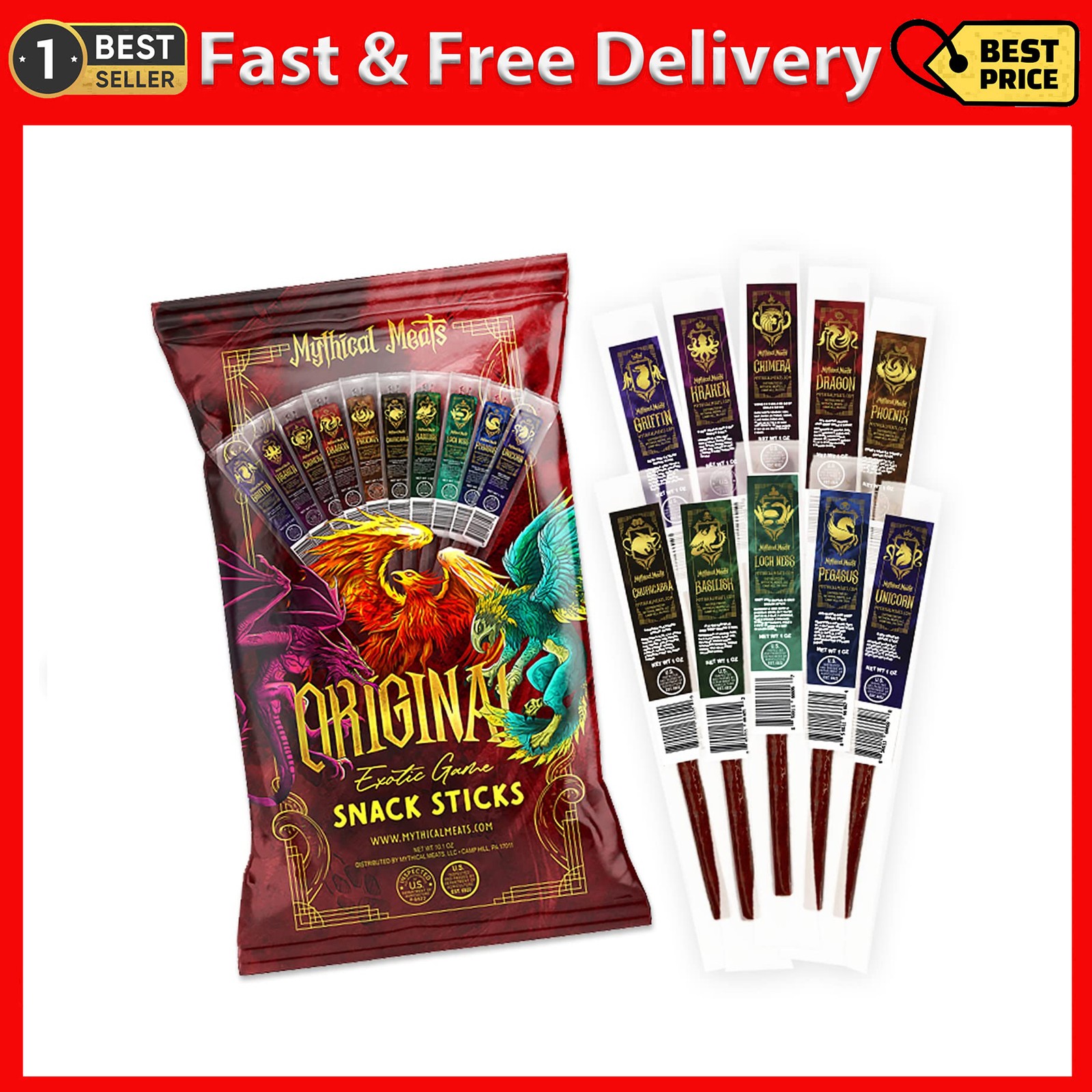 Mythical Meats Original Exotic Flavor Sampler Pack – 10 Exotic Game and Beef …