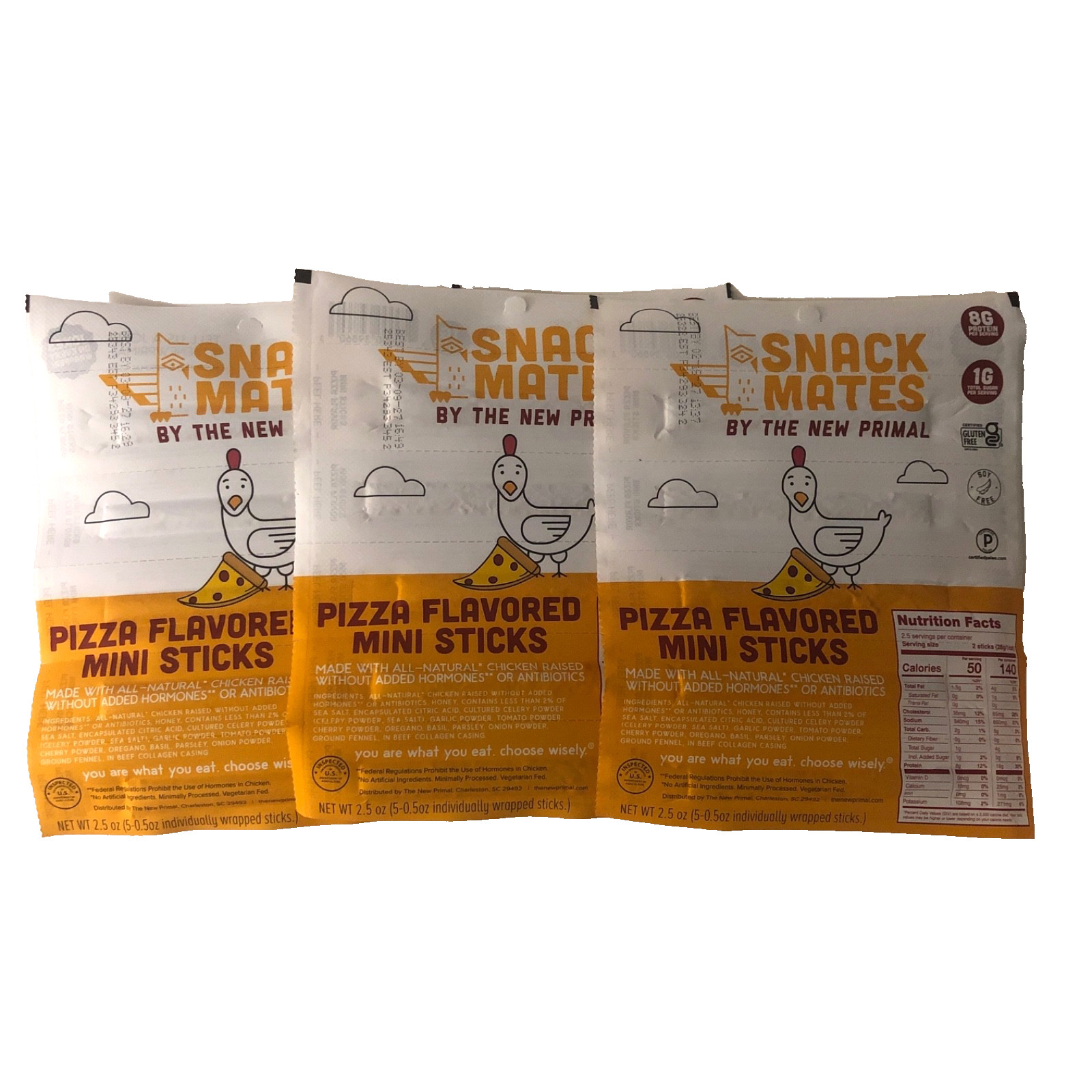New Primal Snack Mates Pizza Flavored Chicken Sticks, Pack of 3 — 15 Servings