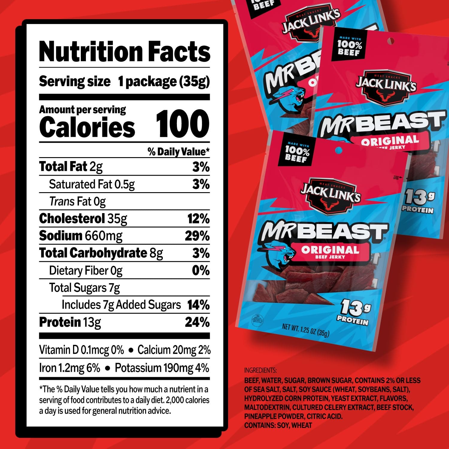 Jack Link’s x MrBeast Original Beef Jerky – 13g Protein per Serving Made with…