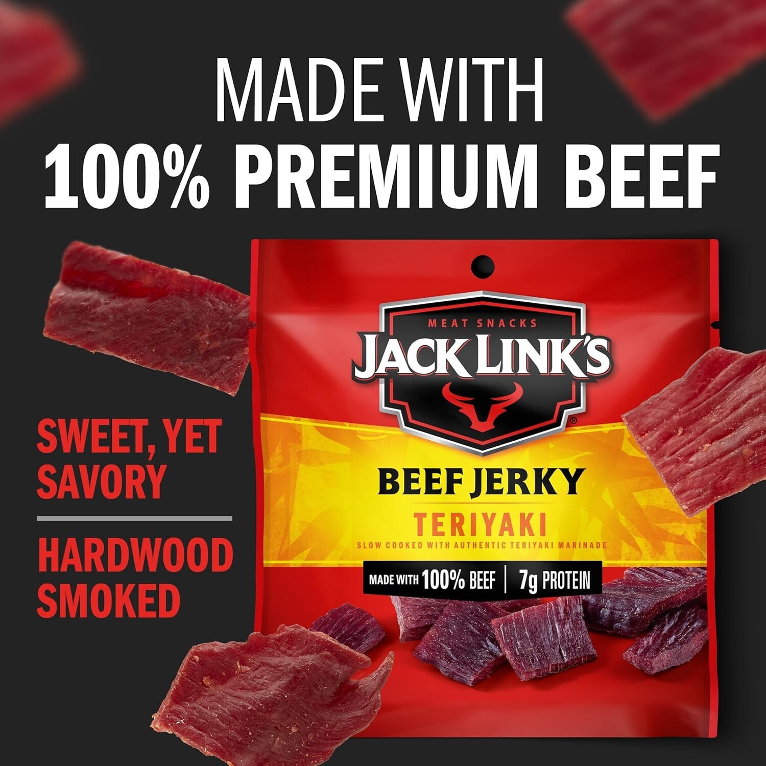 Protein-Packed Teriyaki Beef Jerky – 20 Individual 0.625oz Snack Bags, 100% Beef