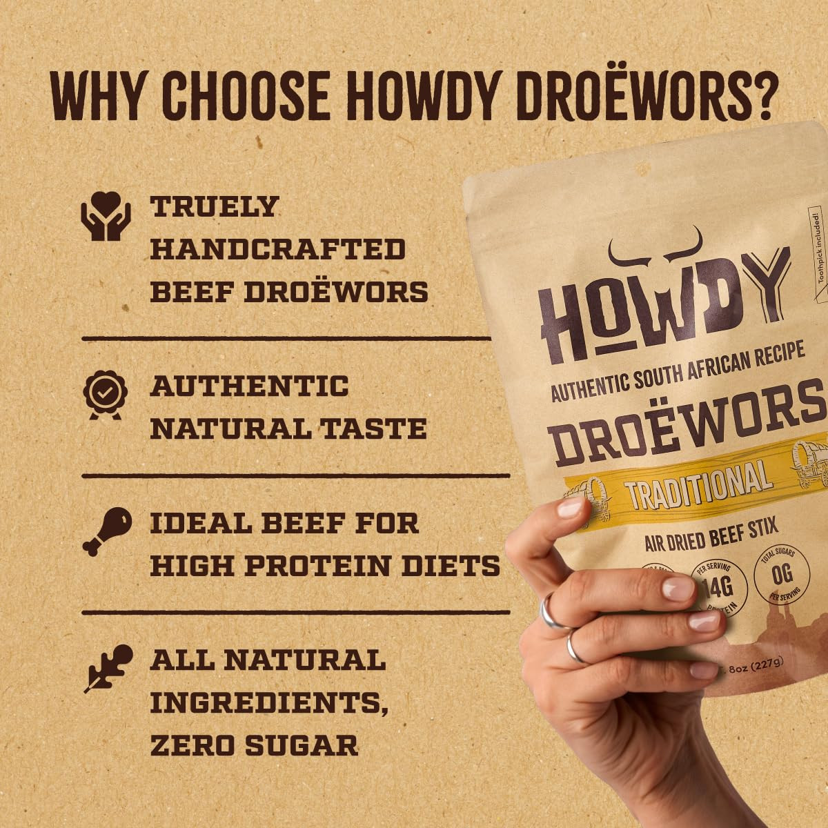 snax Handcraft Authentic Small Batch Droëwors Beef Sticks Sugar Free, Soy Free,