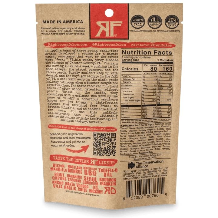 Righteous Felon Beef Jerky – Teriyaki Balboa Jerky – Gluten-Free Snacks – All…