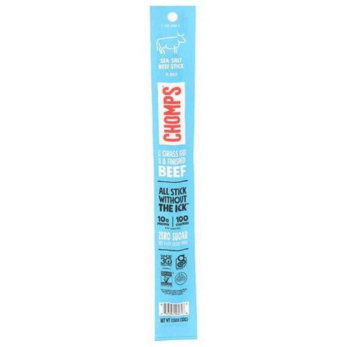 Chomps, Grass Fed Jerky Meat Sea Salt Beef Stick Mild, 1.15 Oz(Case Of 24)