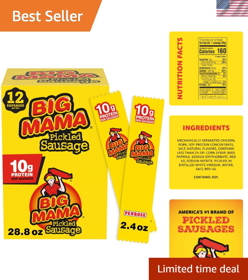 Big Mama Pickled Sausages 2.4 Oz 12 Pack Keto Snack Jerky
