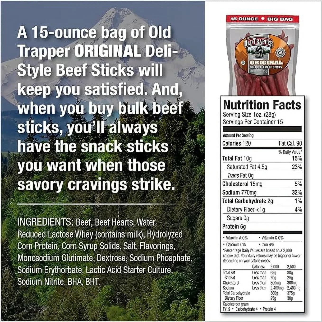 Old Trapper original Beef stick 15oz Resealable Bag…