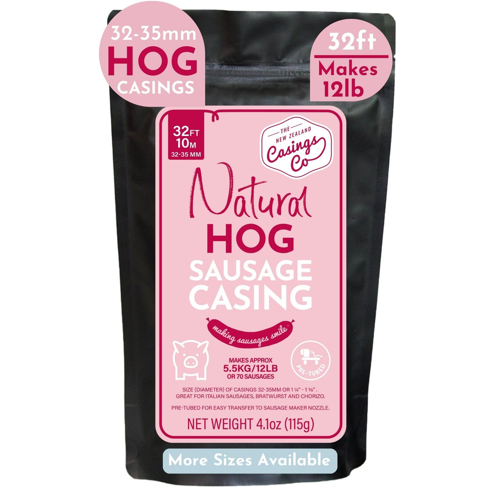 Natural Hog Sausage Casing 32ft 32mm Edible PreTubed Italian Chorizo Maker