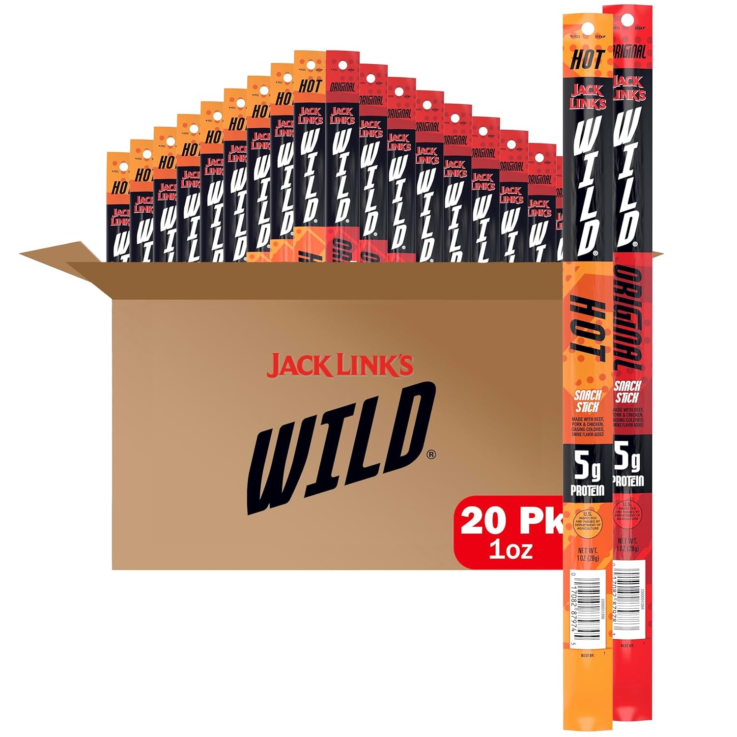Jack Links Snack Sticks Original & Hot Variety Pack Beef Protein Sticks