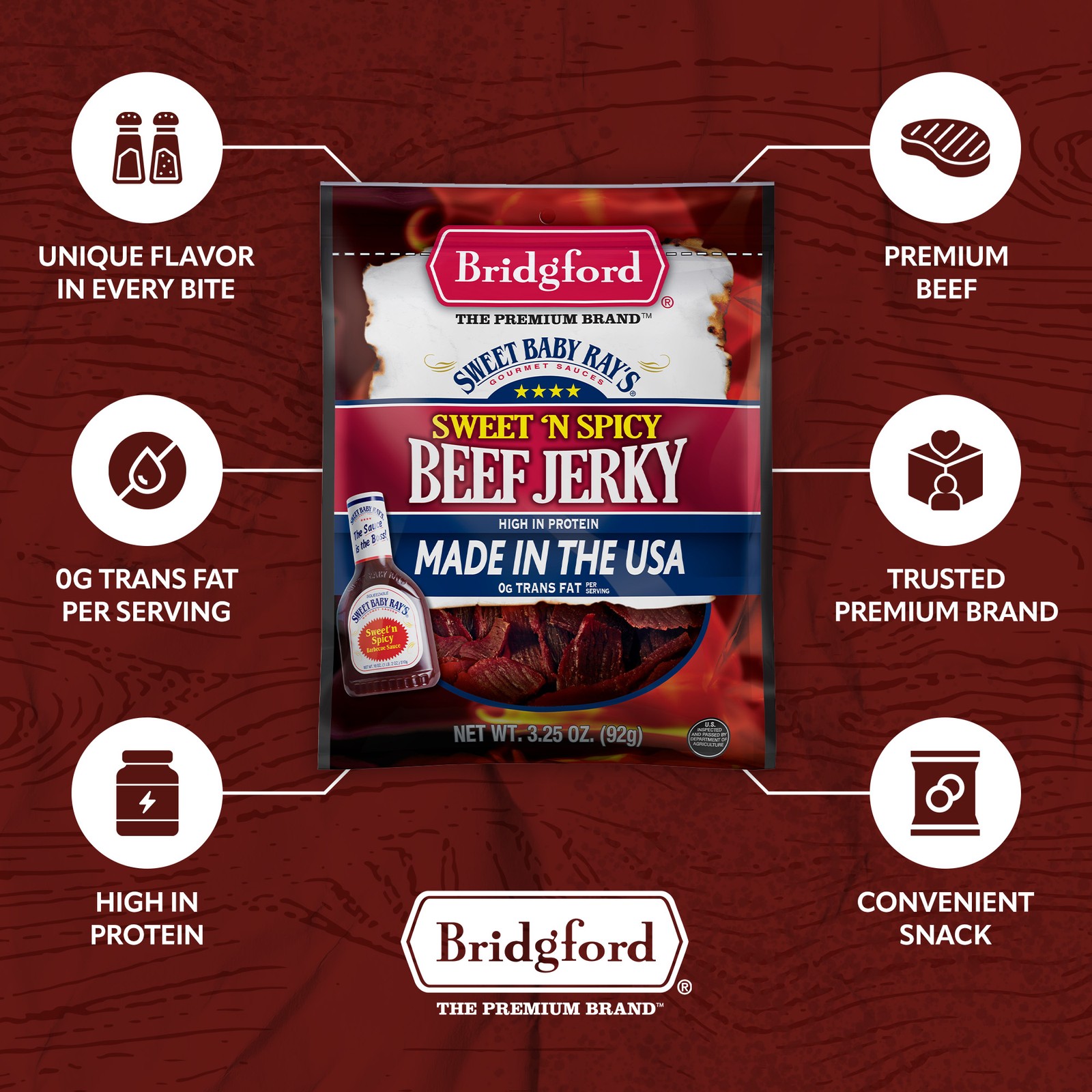 Bridgford Sweet Baby Ray’s High Protein Beef Jerky, 10 oz (Pack of 3)