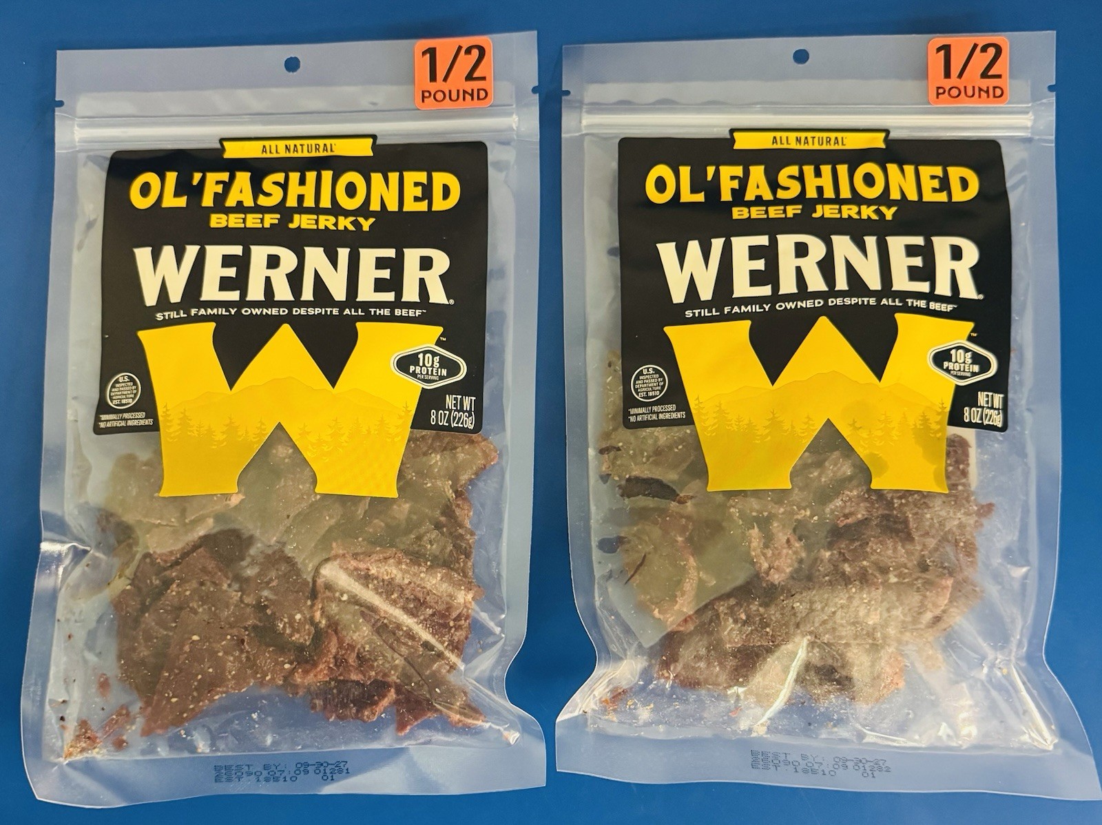 (2) Werner Ol’ Fashioned Beef Jerky 8oz. Bags Bulk Lot BB: 01/2027