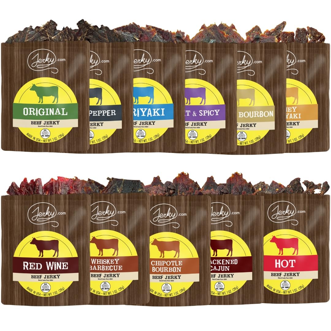 Jerky.com Beef Jerky Sampler – Featuring Original, Black Pepper, Teriyaki, Sw…