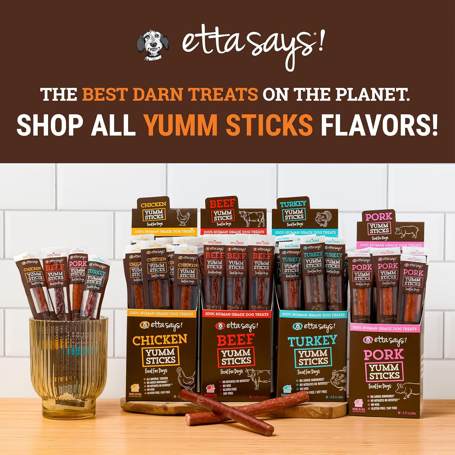 Yumm Sticks – Real Meat Jerky Dog Jerky Treats – Beef, Chicken, Pork, and Turkey