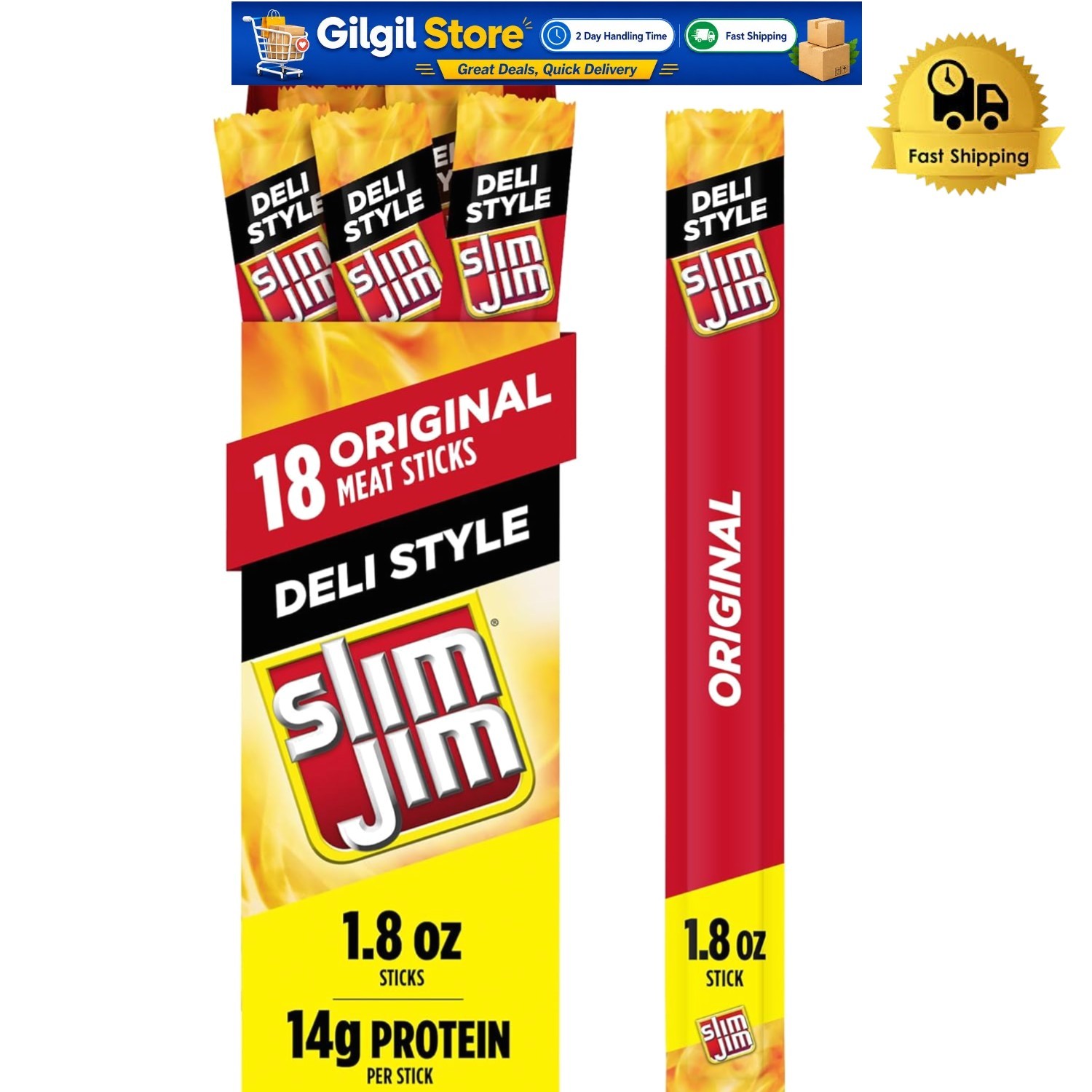 Individually Wrapped Smoked Meat Sticks – High Protein Deli Snacks, 18 Pieces