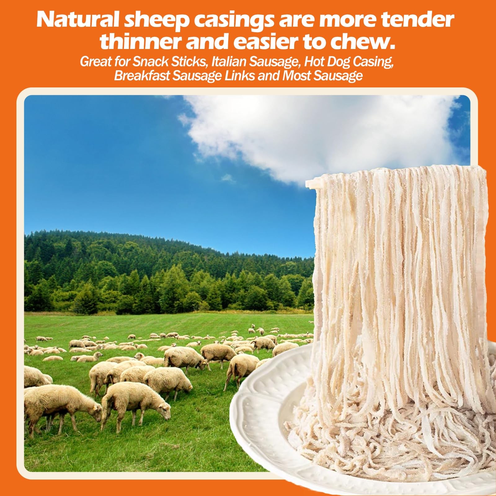 Natural Sheep Sausage Casings for Snack Sticks, Hot Dogs, and Italian Sausage –